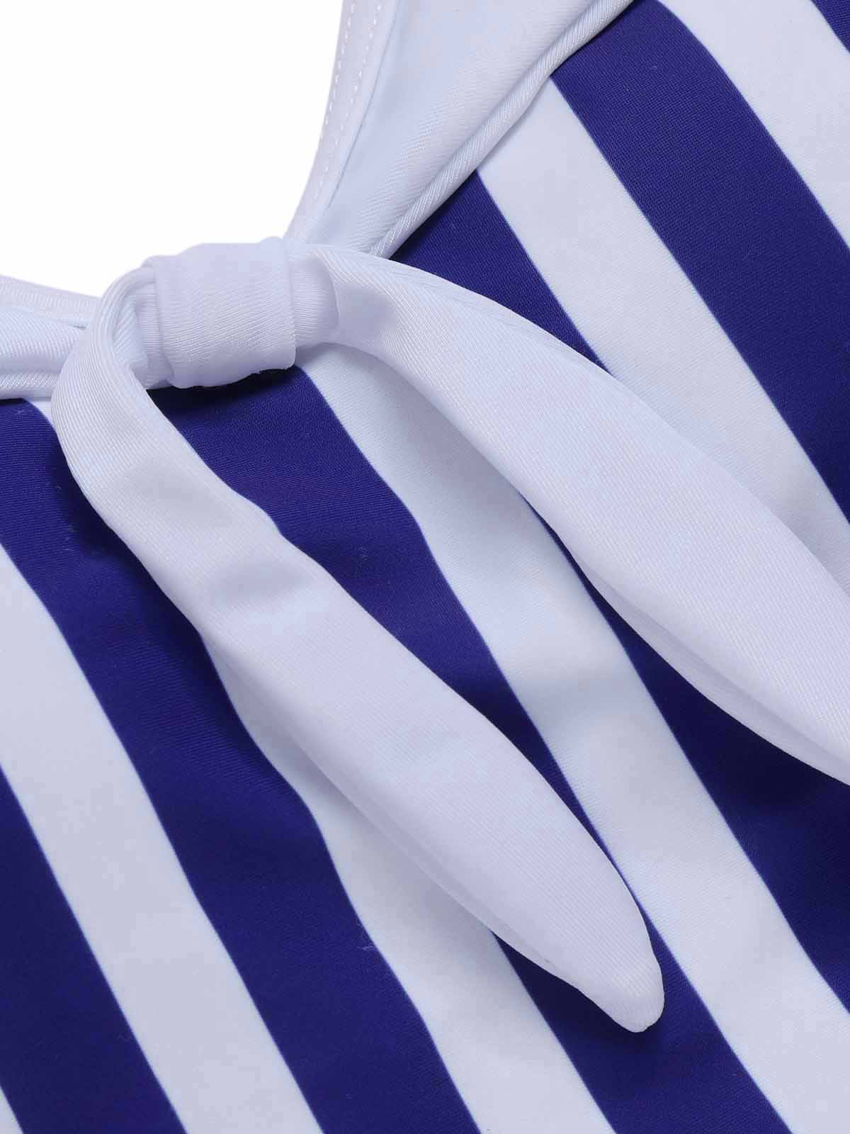 Maillot de bain bleu marine rayé à col bleu marine des années 1950 - Image 5