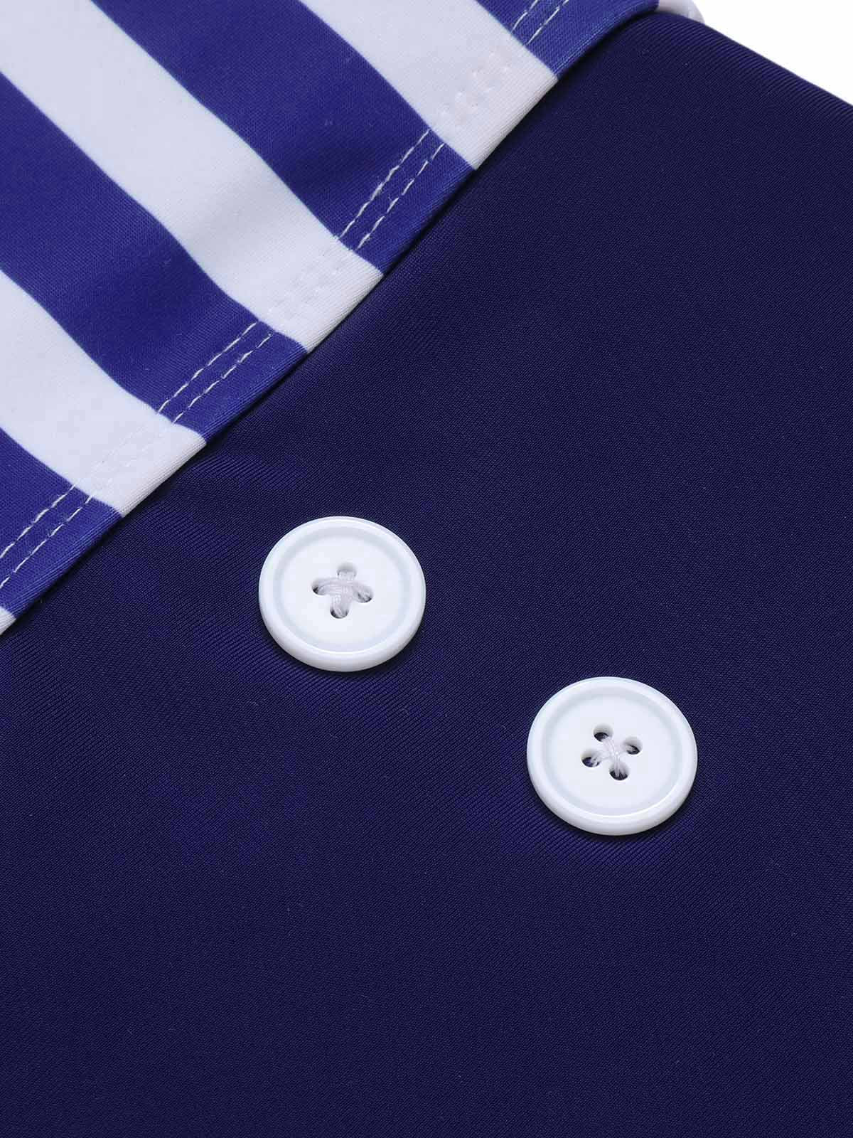 Maillot de bain bleu marine rayé à col bleu marine des années 1950 - Image 6