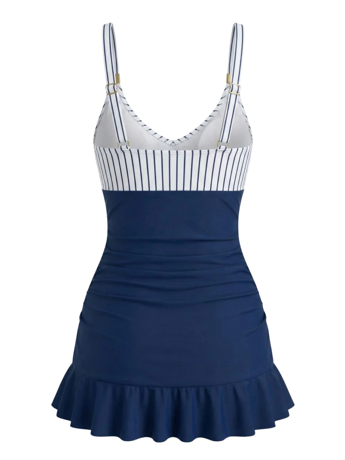 Maillot de bain bleu rayé froncé et gainant années 1940 - Image 3