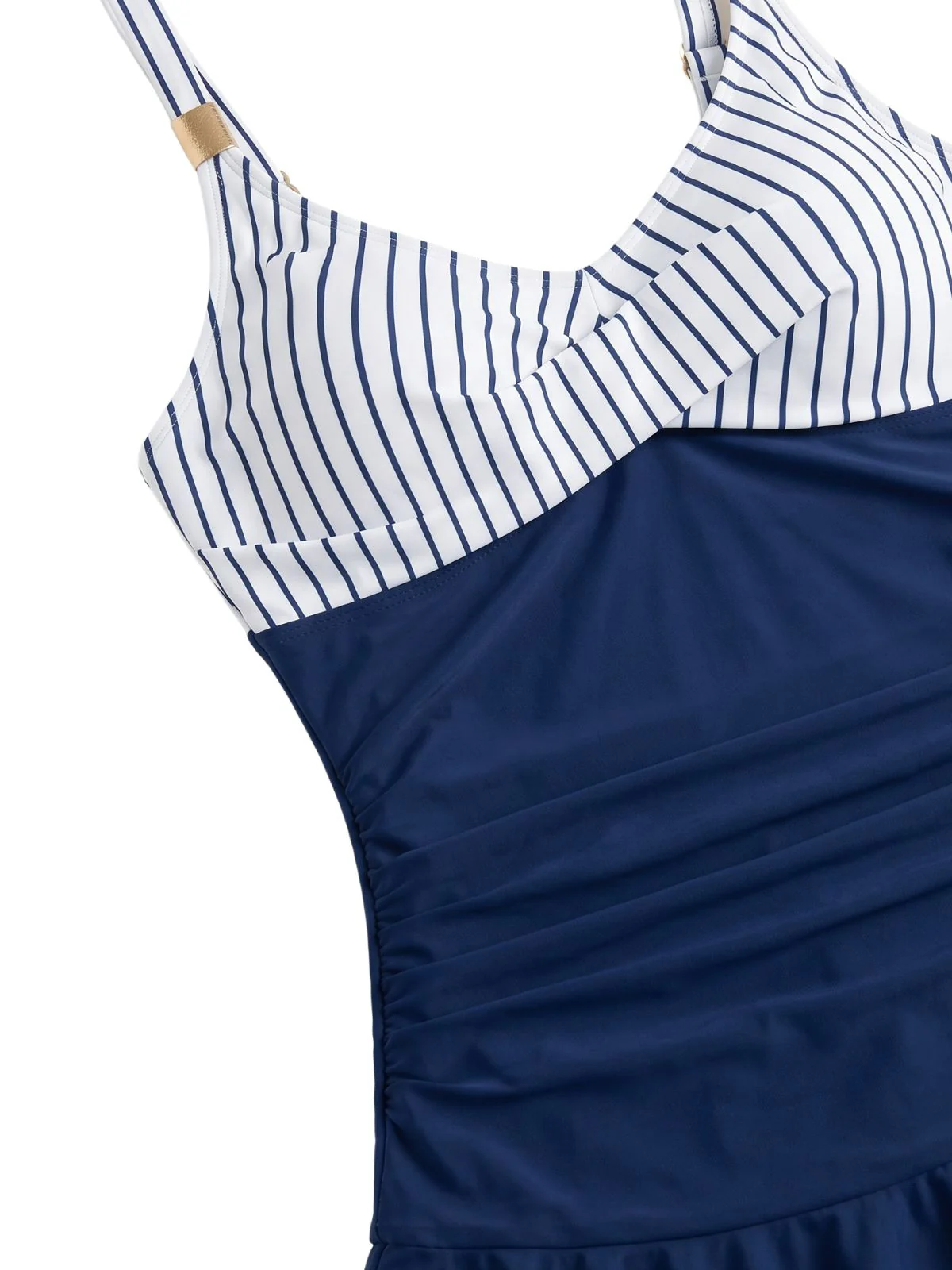 Maillot de bain bleu rayé froncé et gainant années 1940 - Image 4