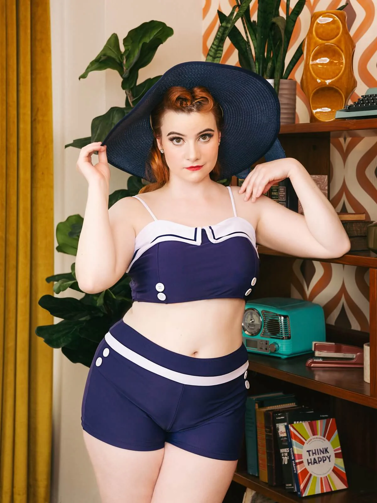 Maillot de Bain Boutons Spaghetti Bleu Marine - Image 4