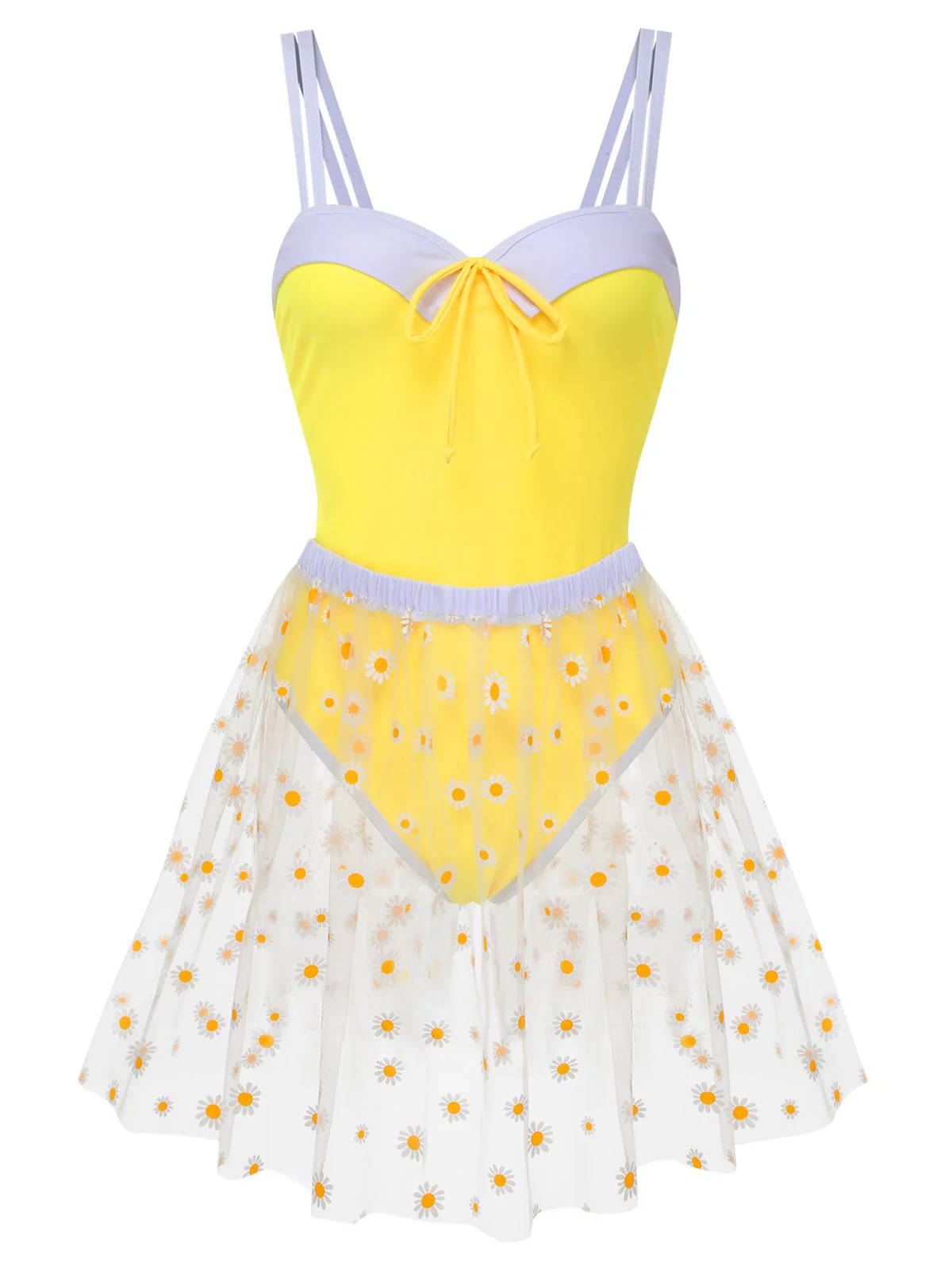 Maillot de bain à bretelles jaune et cache-maillot marguerite des années 1950 - Image 3