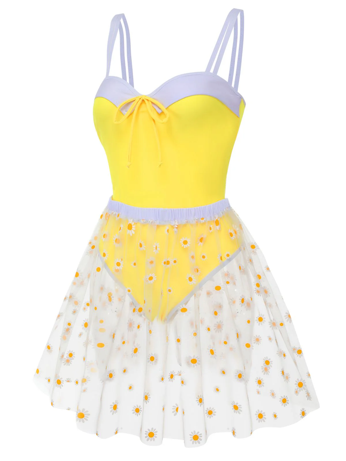 Maillot de bain à bretelles jaune et cache-maillot marguerite des années 1950 - Image 4