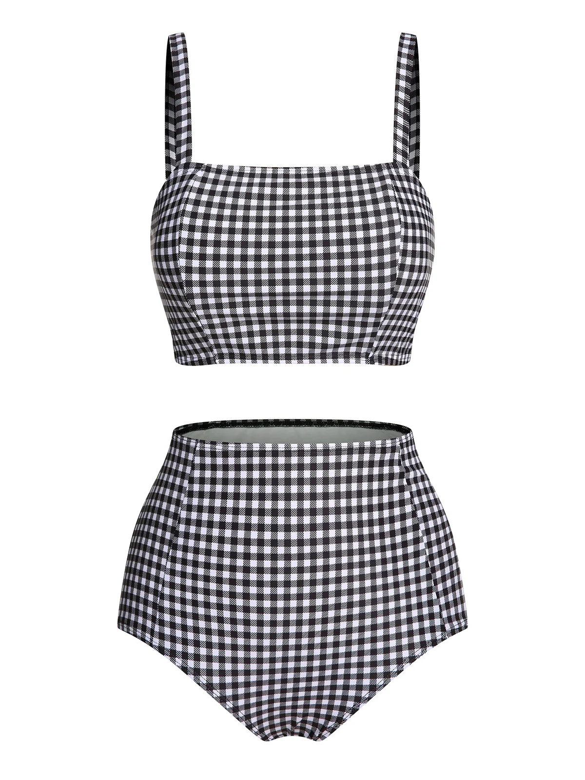 Maillot de bain à carreaux blanc et noir 1940s à bretelles - Image 2
