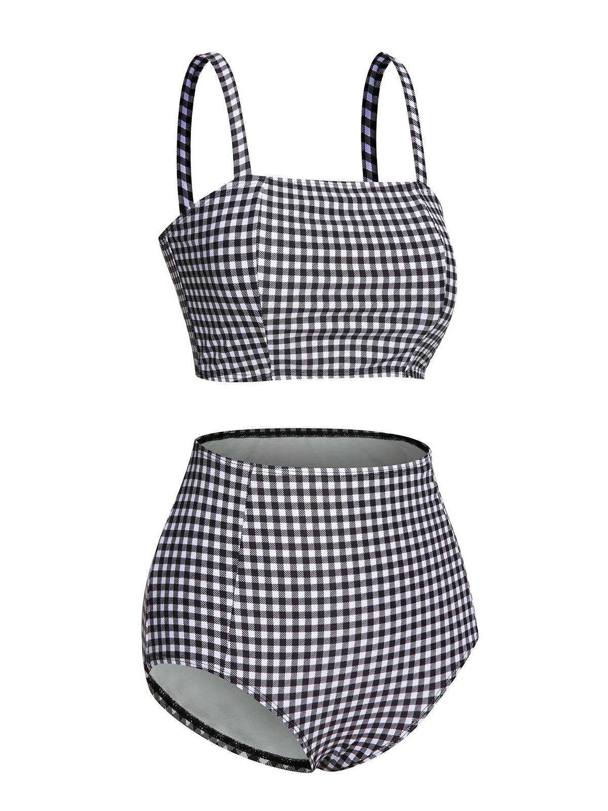 Maillot de bain à carreaux blanc et noir 1940s à bretelles - Image 3