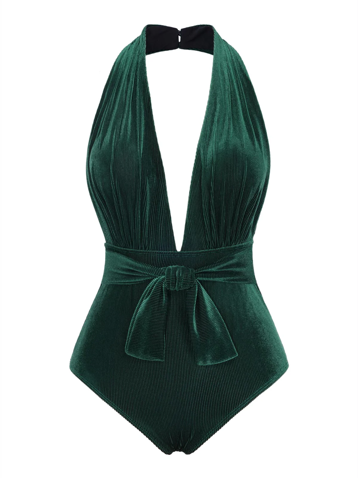 Maillot de bain col V profond en velours vert foncé des années 1970 - Image 3