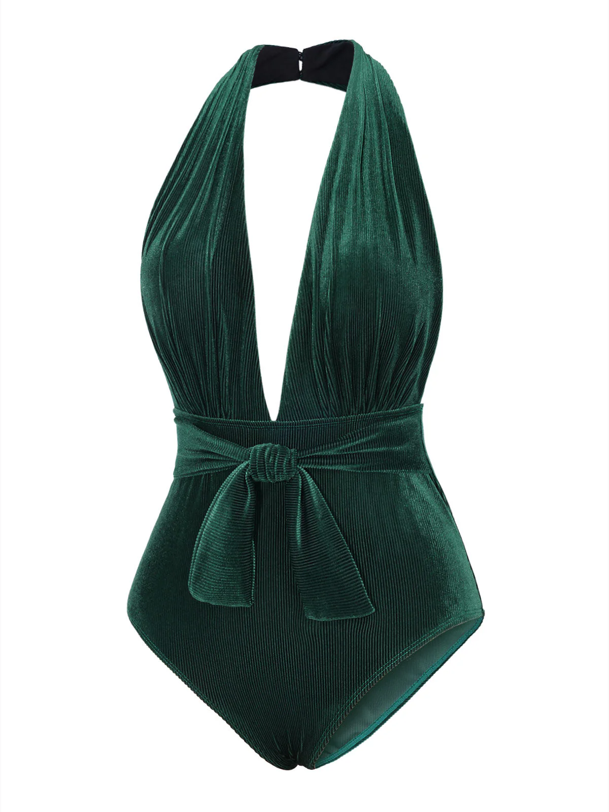 Maillot de bain col V profond en velours vert foncé des années 1970 - Image 4