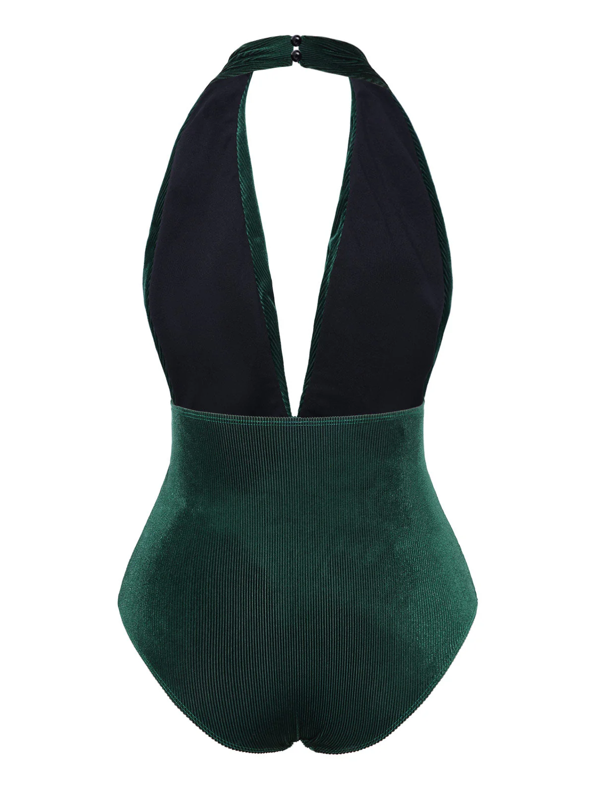Maillot de bain col V profond en velours vert foncé des années 1970 - Image 5