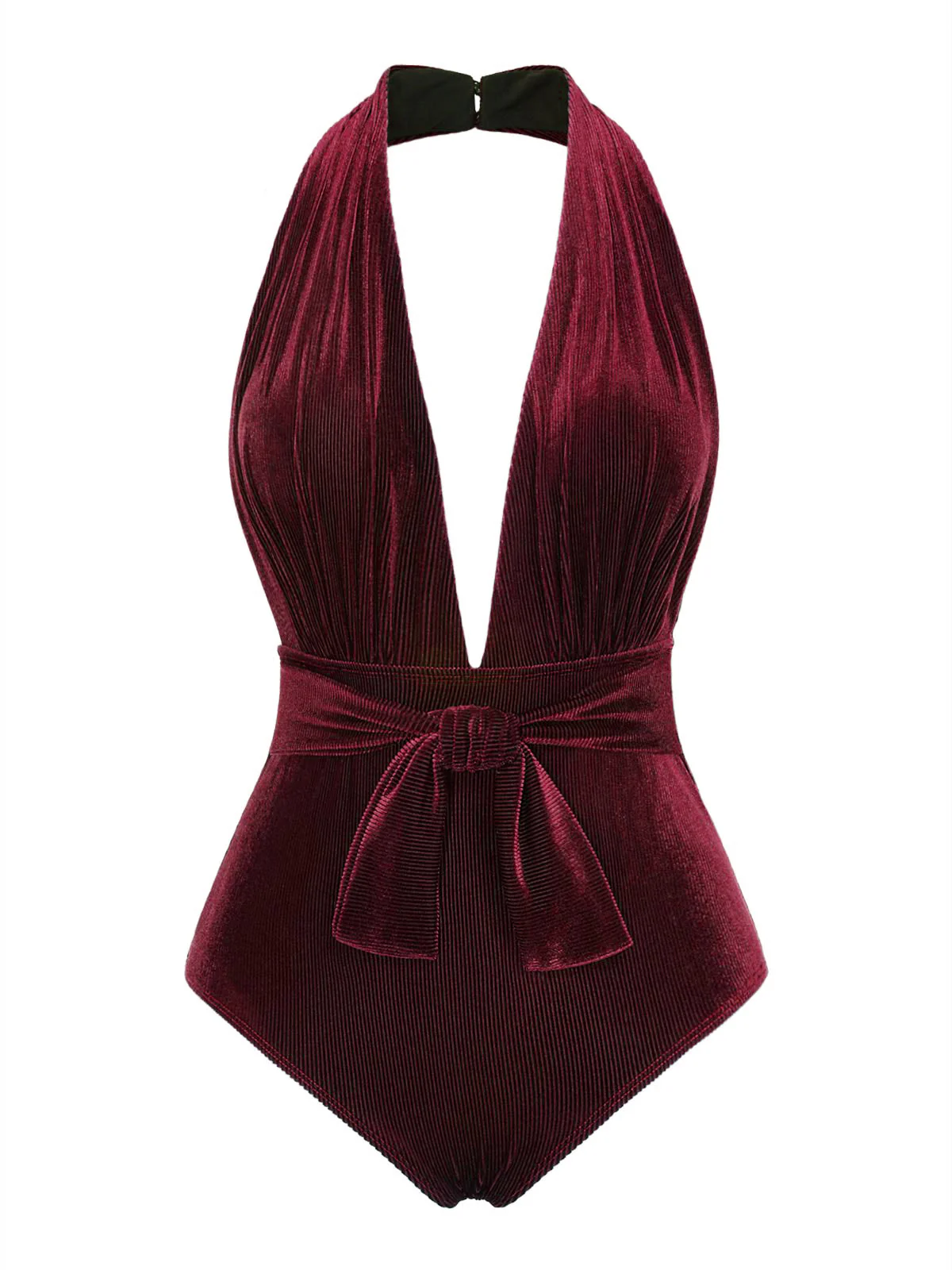 Maillot de bain col V profond en velours vert foncé des années 1970 - Image 9