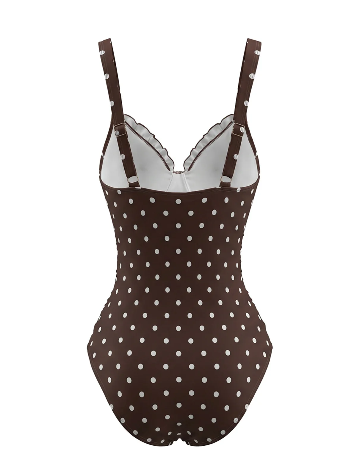 Maillot de bain colorblock pois couleur café clair années 1960 - Image 2