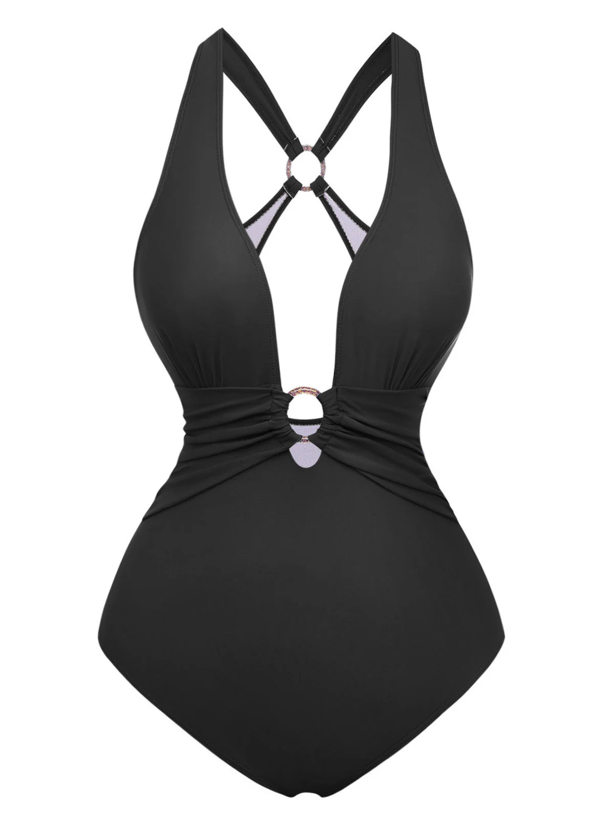 Maillot de bain décolleté plongeant fronces anneau métallique années 1960 - Image 12