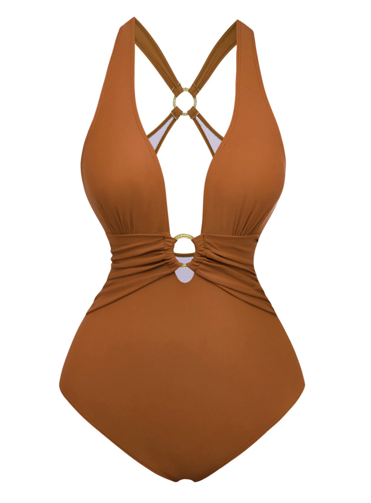 Maillot de bain décolleté plongeant fronces anneau métallique années 1960 - Image 14