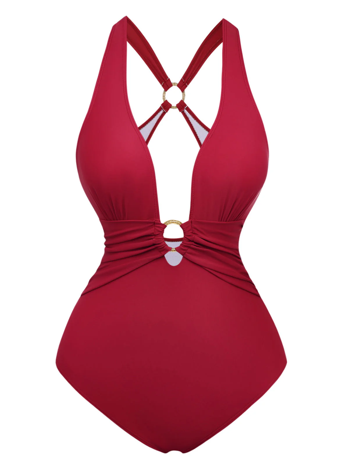 Maillot de bain décolleté plongeant fronces anneau métallique années 1960 - Image 2