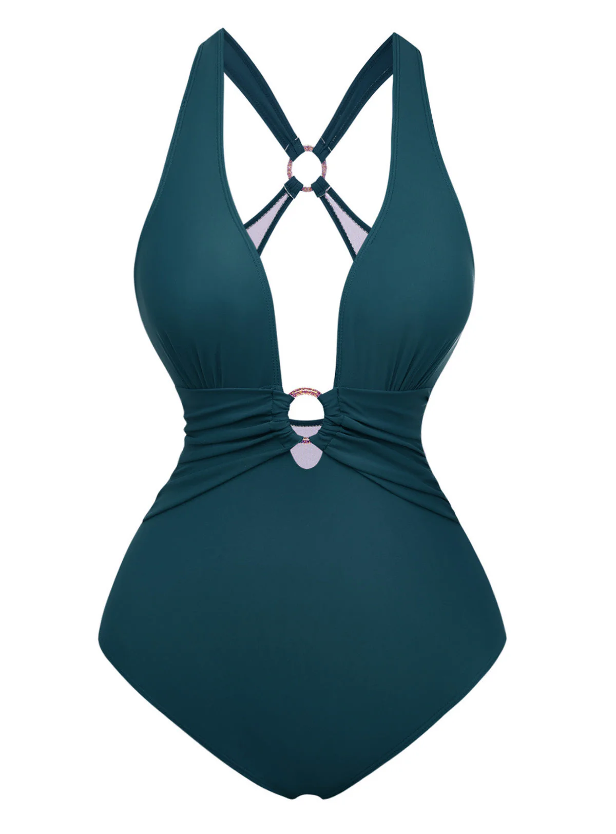 Maillot de bain décolleté plongeant fronces anneau métallique années 1960 - Image 8