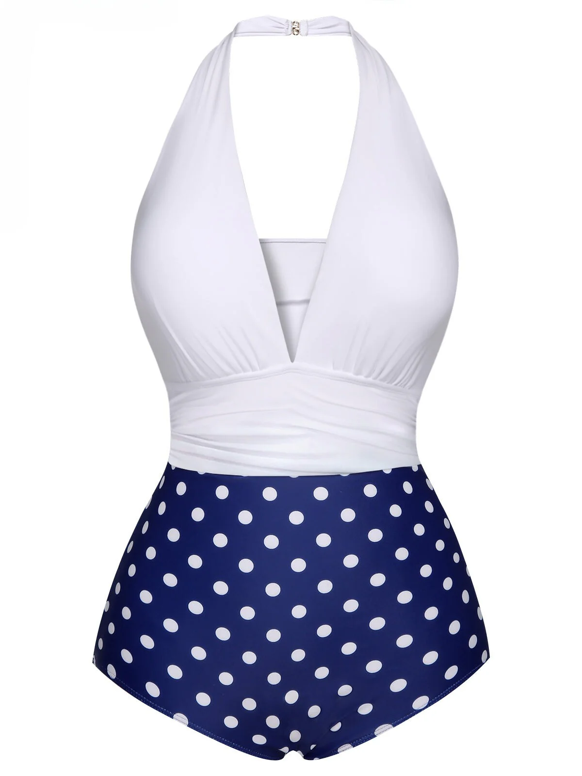 Maillot de bain dos nu bleu et blanc à pois des années 1950 - Image 2