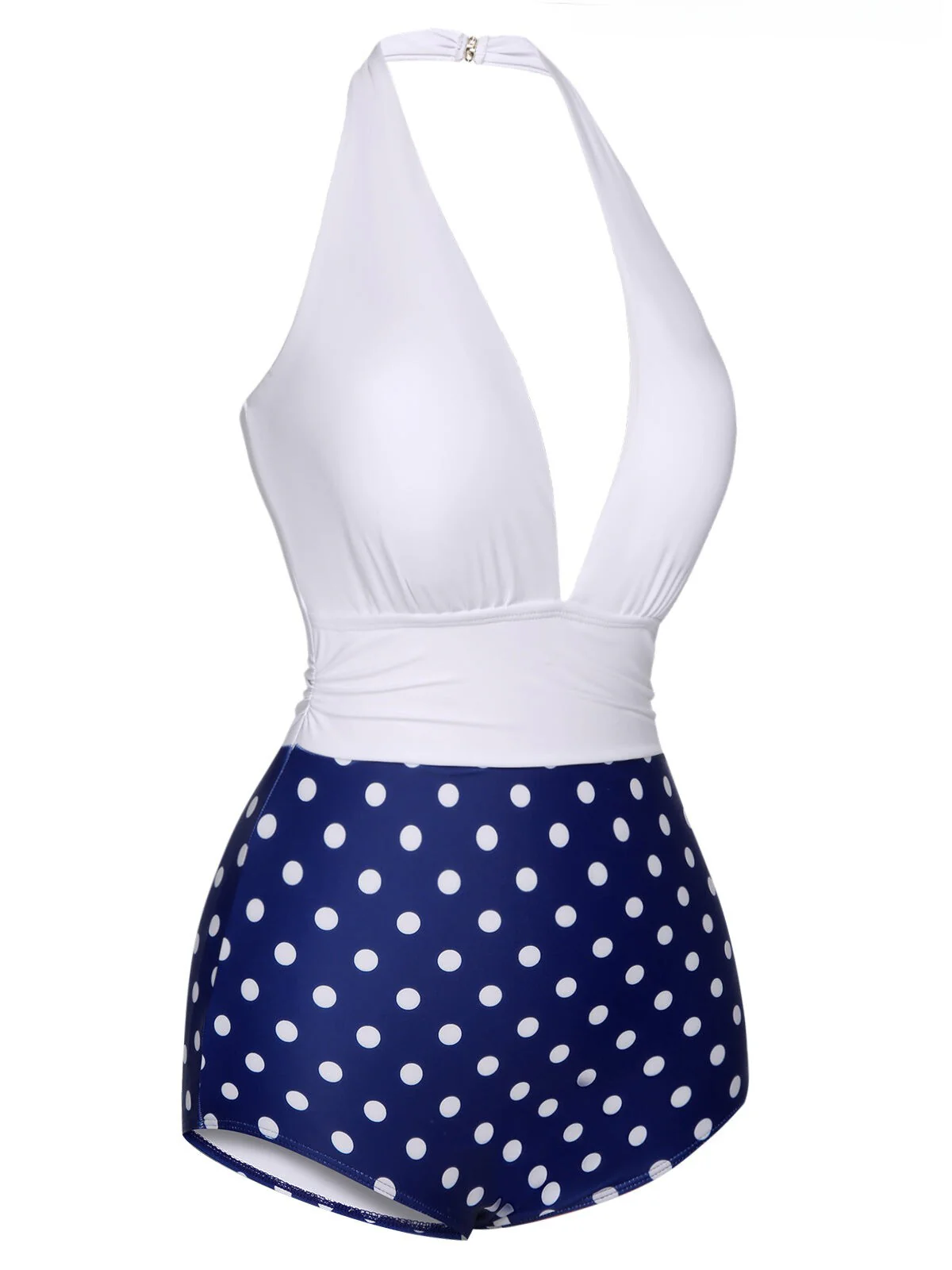 Maillot de bain dos nu bleu et blanc à pois des années 1950 - Image 3