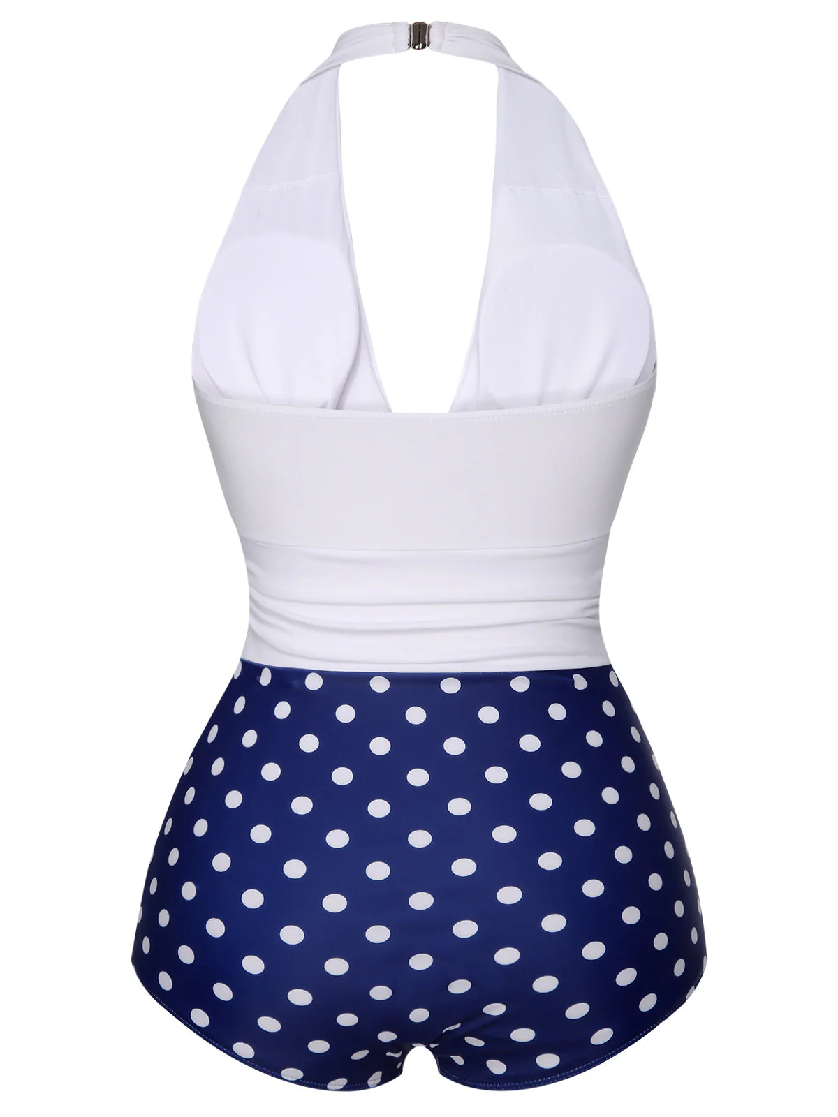 Maillot de bain dos nu bleu et blanc à pois des années 1950 - Image 4