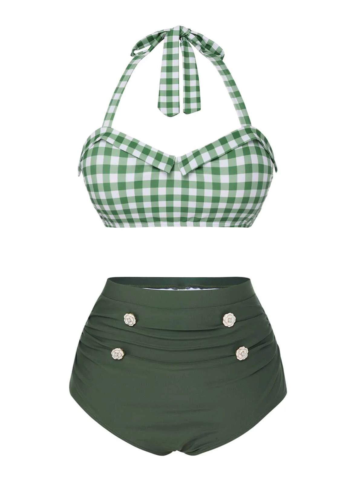 Maillot de bain dos nu à carreaux vert gris des années 1940 - Image 2