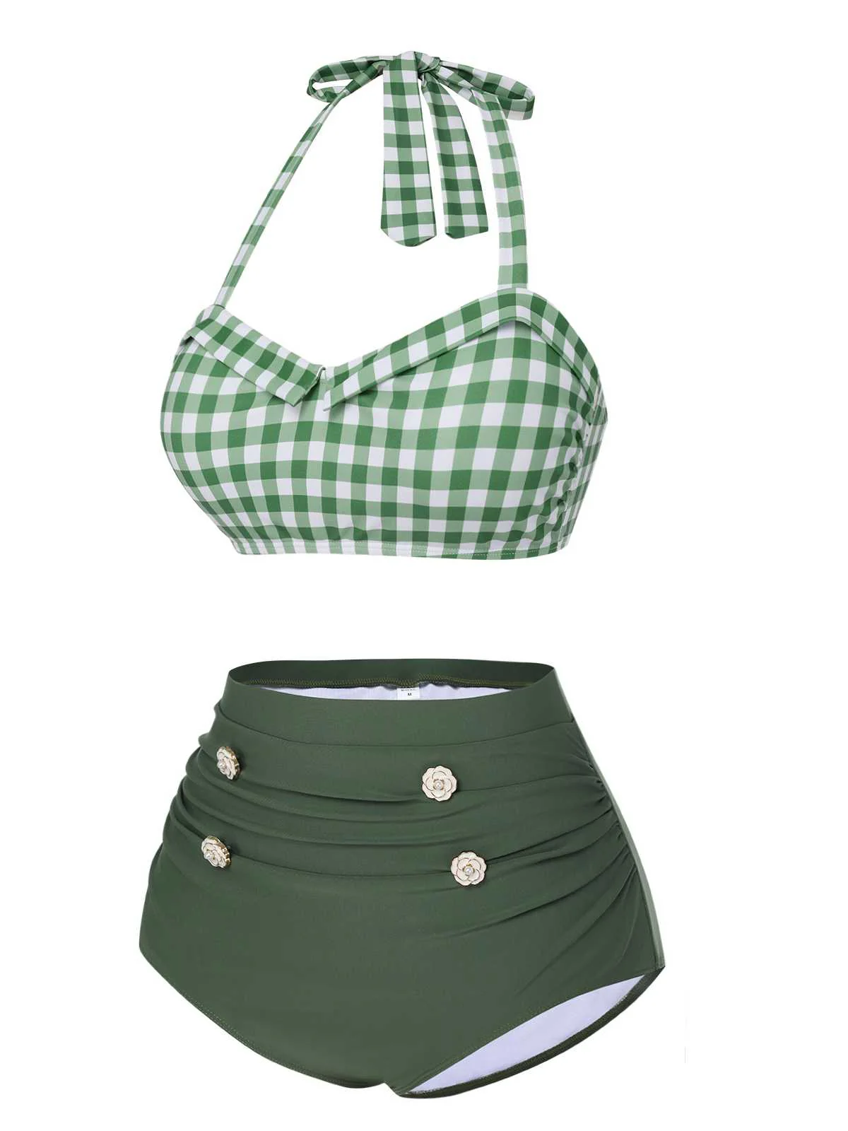 Maillot de bain dos nu à carreaux vert gris des années 1940 - Image 3