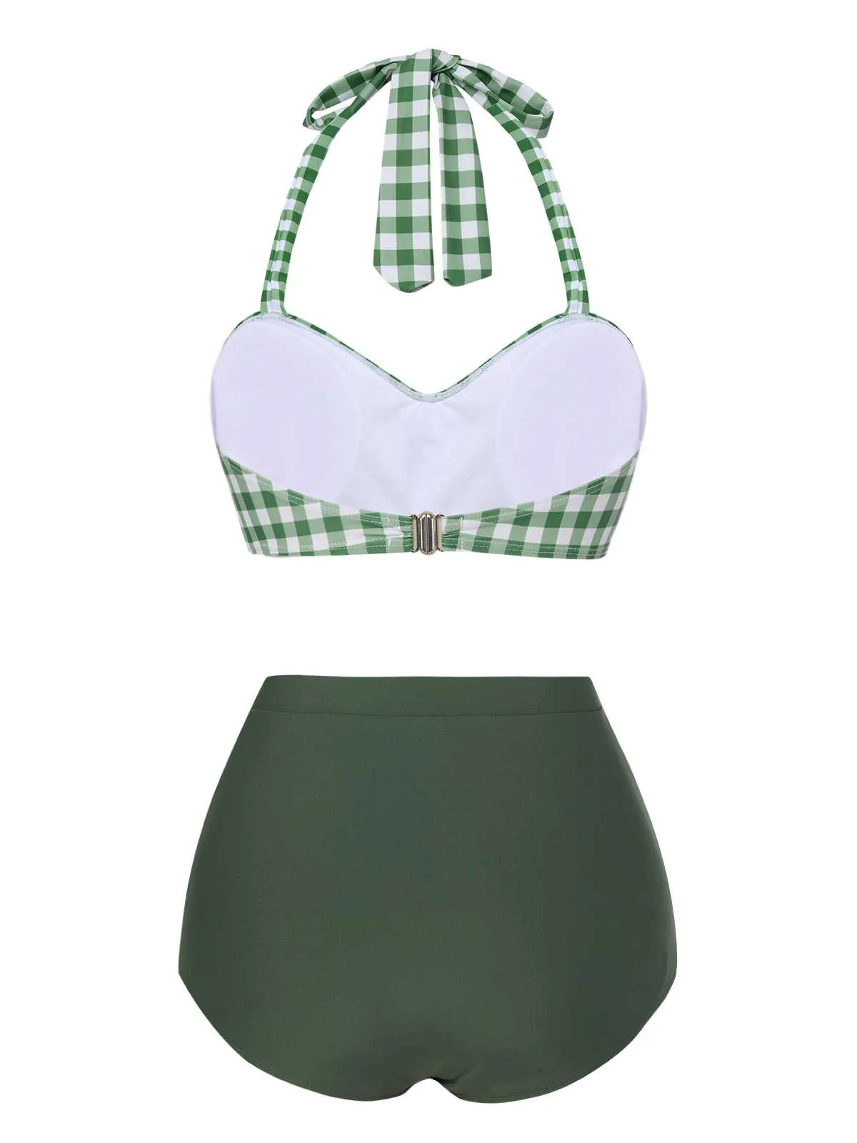 Maillot de bain dos nu à carreaux vert gris des années 1940 - Image 4