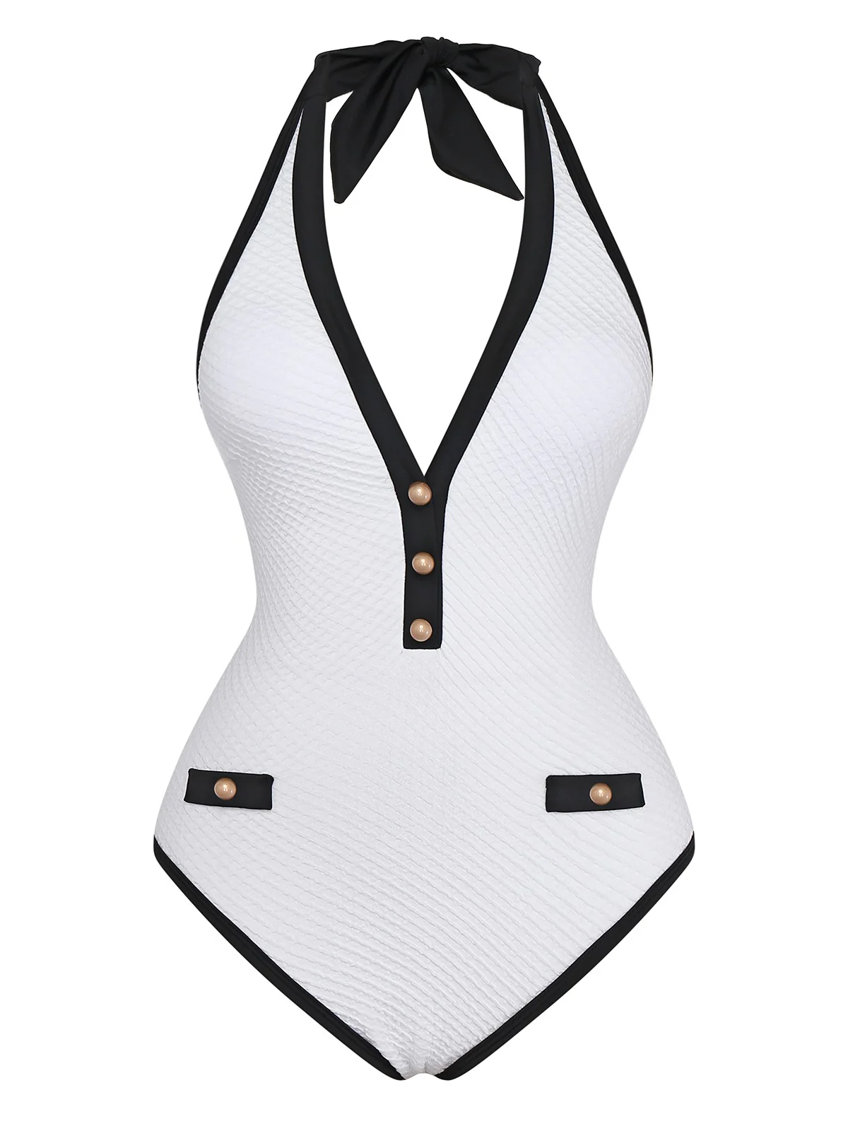 Maillot de bain dos nu col V boutonné 1950s - Image 2