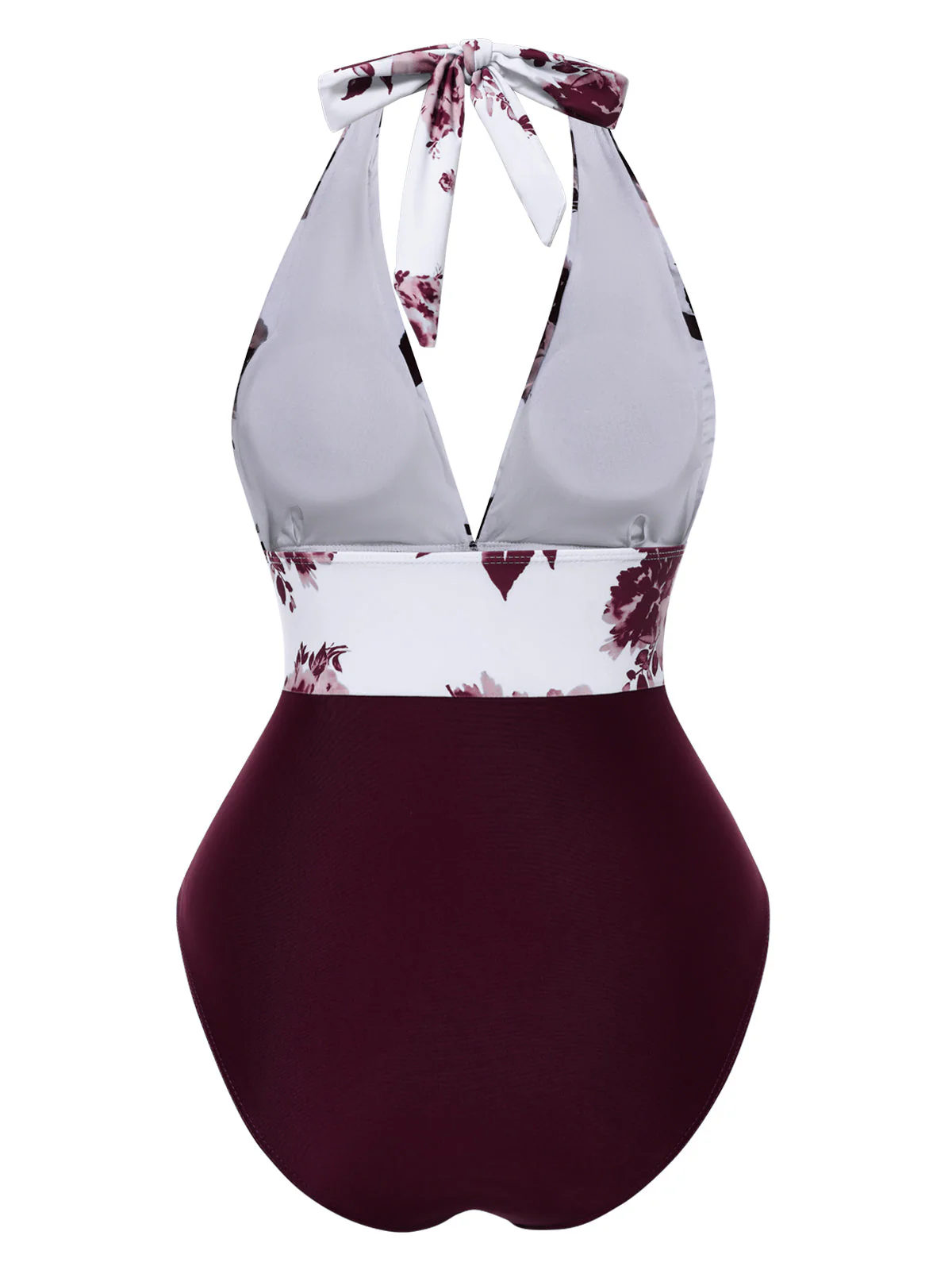 Maillot de bain dos nu col V motif silhouette de feuille des années 1940 - Image 4