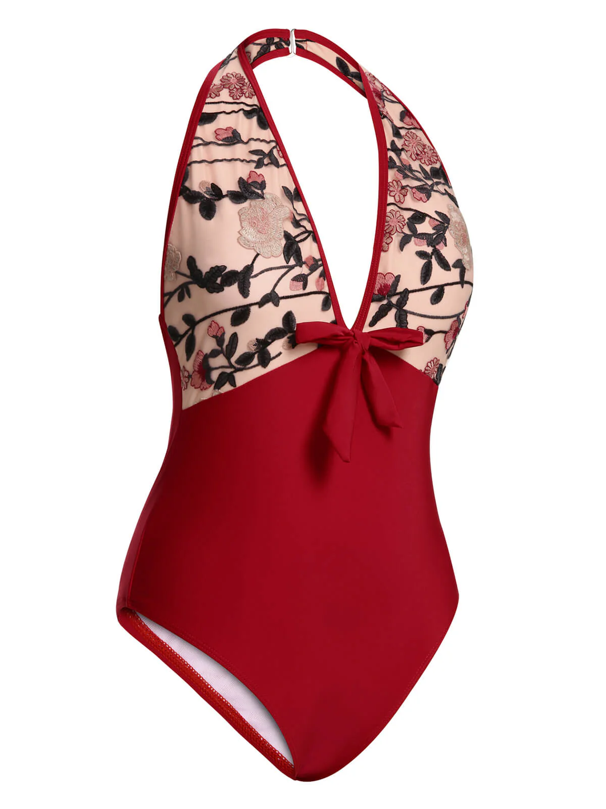 Maillot de bain dos nu fleuri rouge vin des années 1950 - Image 3