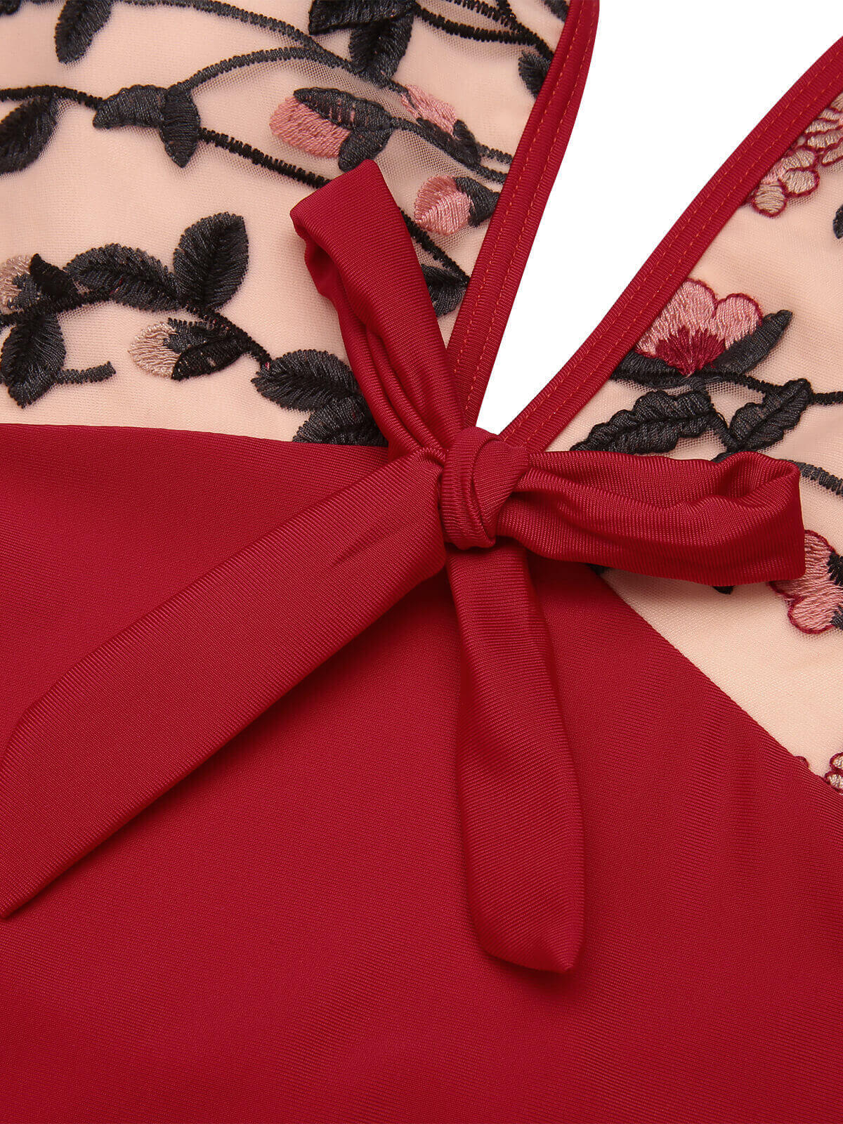 Maillot de bain dos nu fleuri rouge vin des années 1950 - Image 7