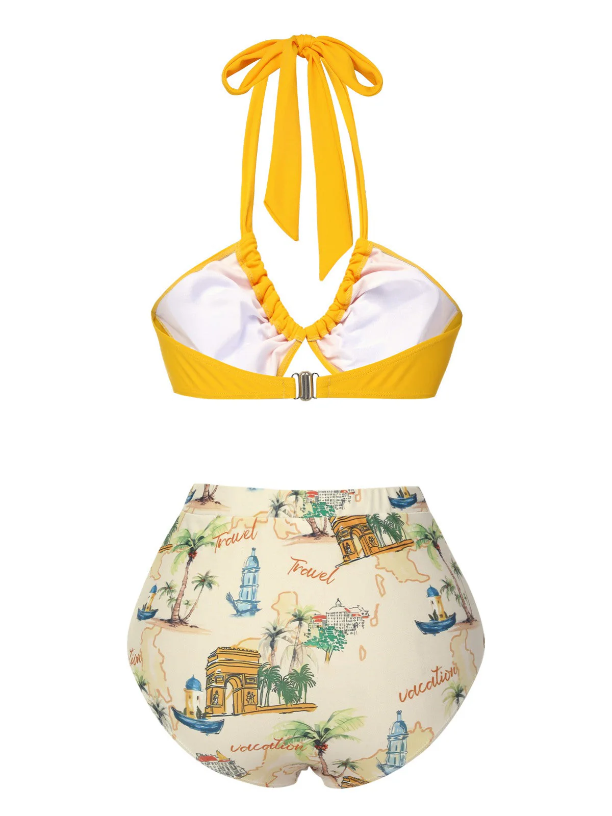 Maillot de bain dos nu jaune à motif vocation rétro des années 1970 - Image 4