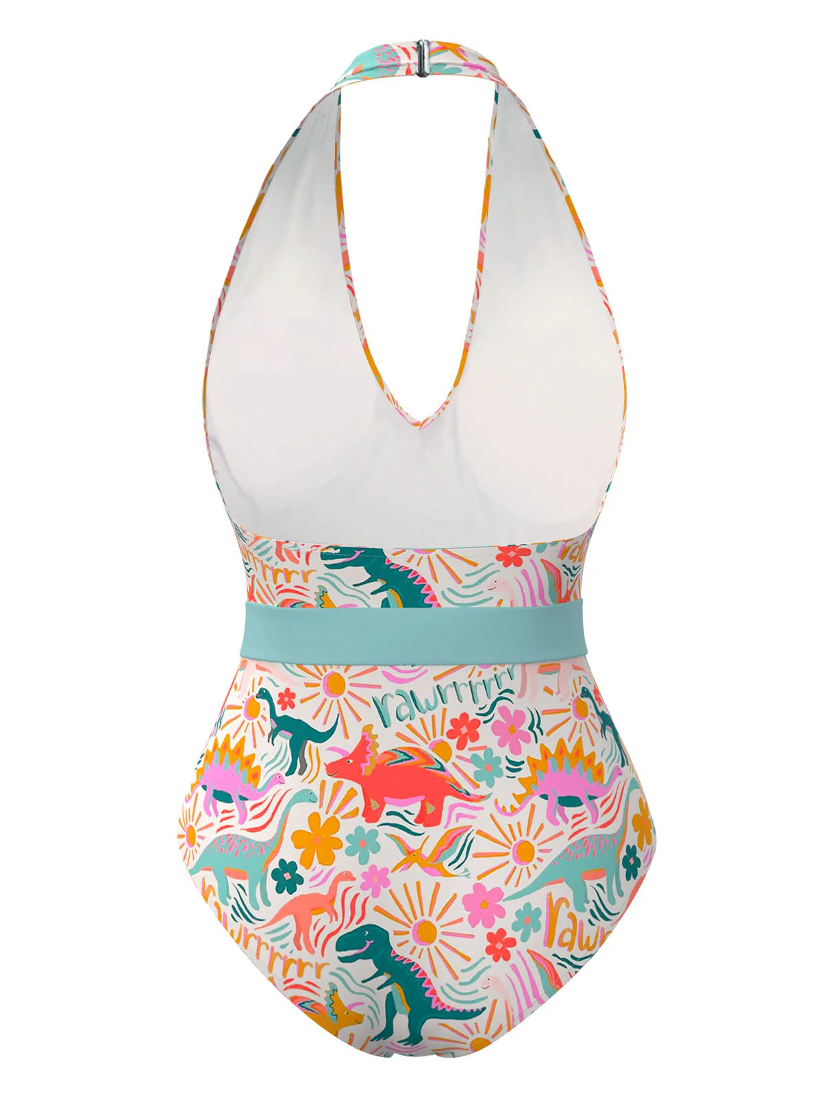 Maillot de bain dos nu multicolore imprimé dinosaures des années 1950 - Image 3