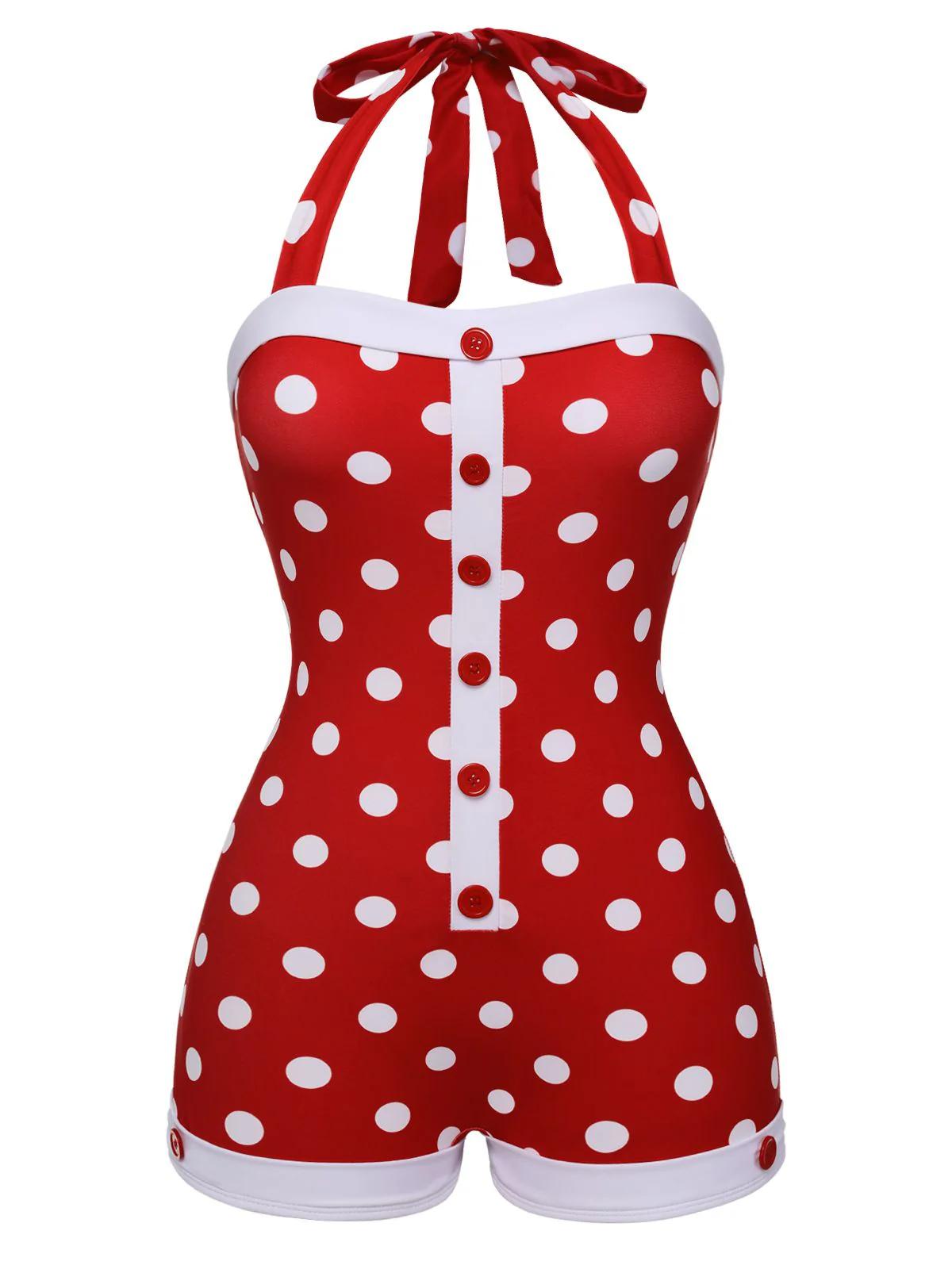 Maillot de bain dos nu patchwork à pois rouge des années 1950 - Image 2