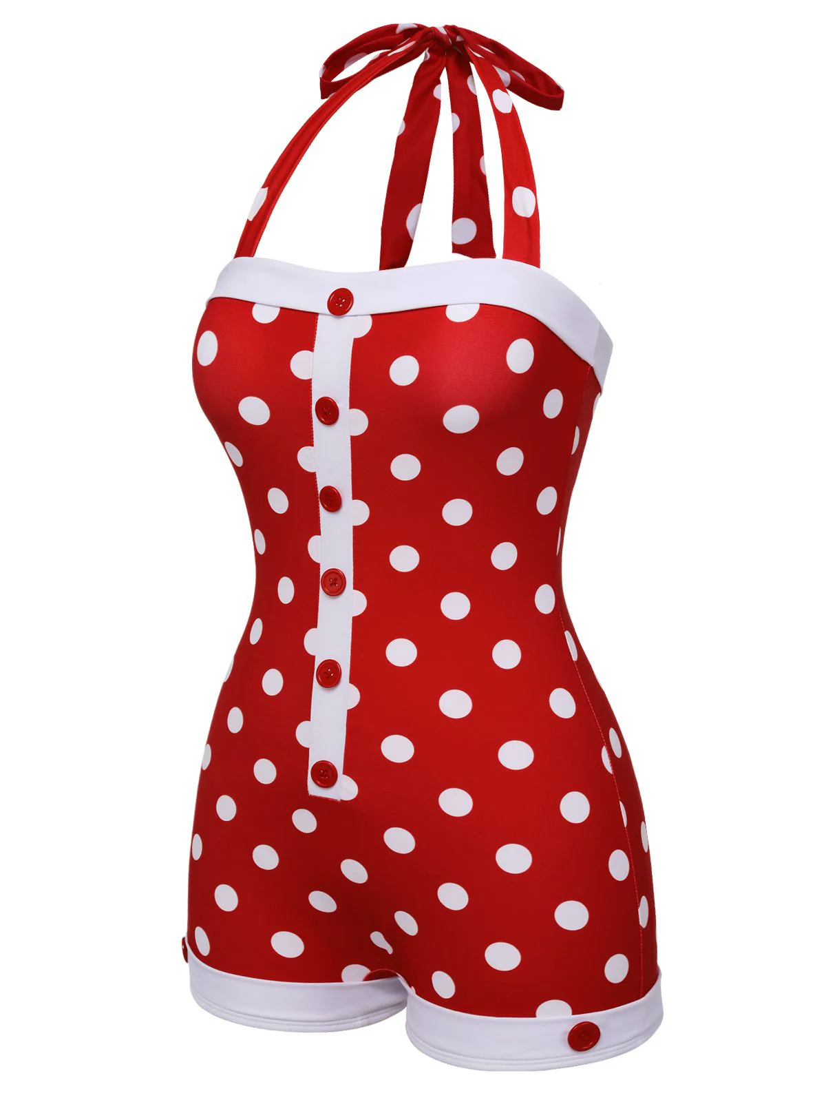 Maillot de bain dos nu patchwork à pois rouge des années 1950 - Image 3