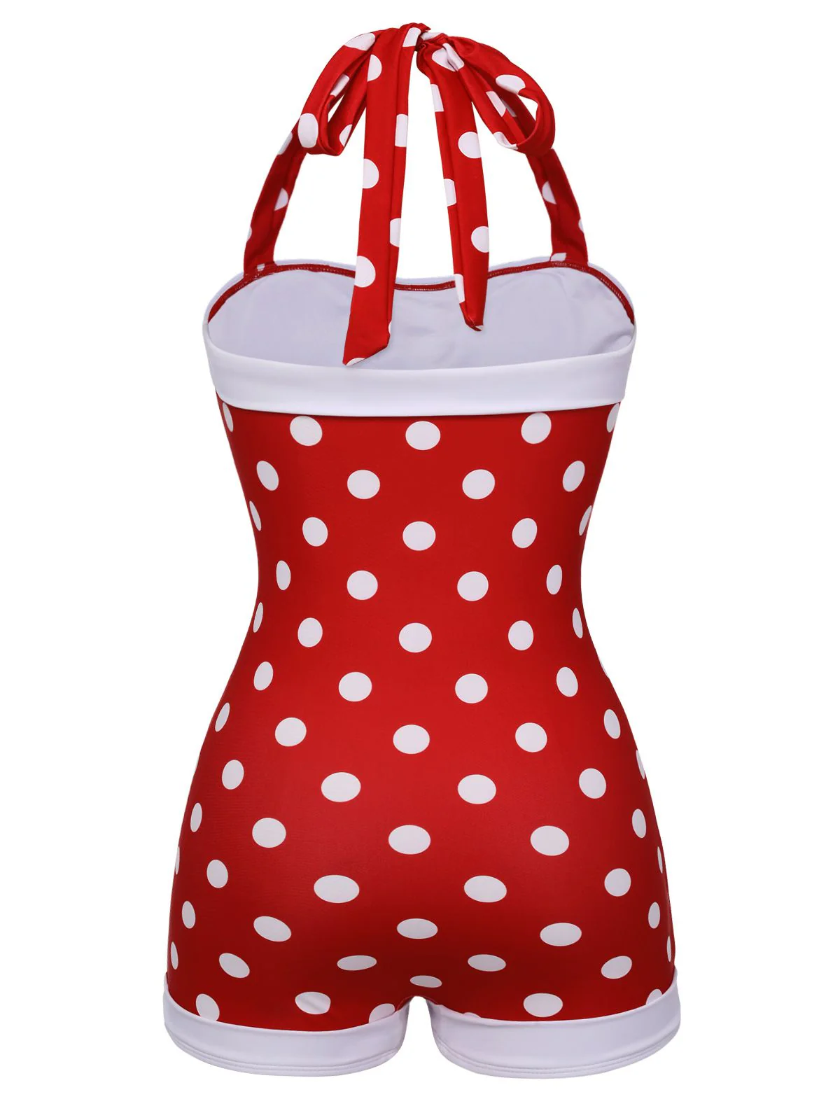 Maillot de bain dos nu patchwork à pois rouge des années 1950 - Image 4