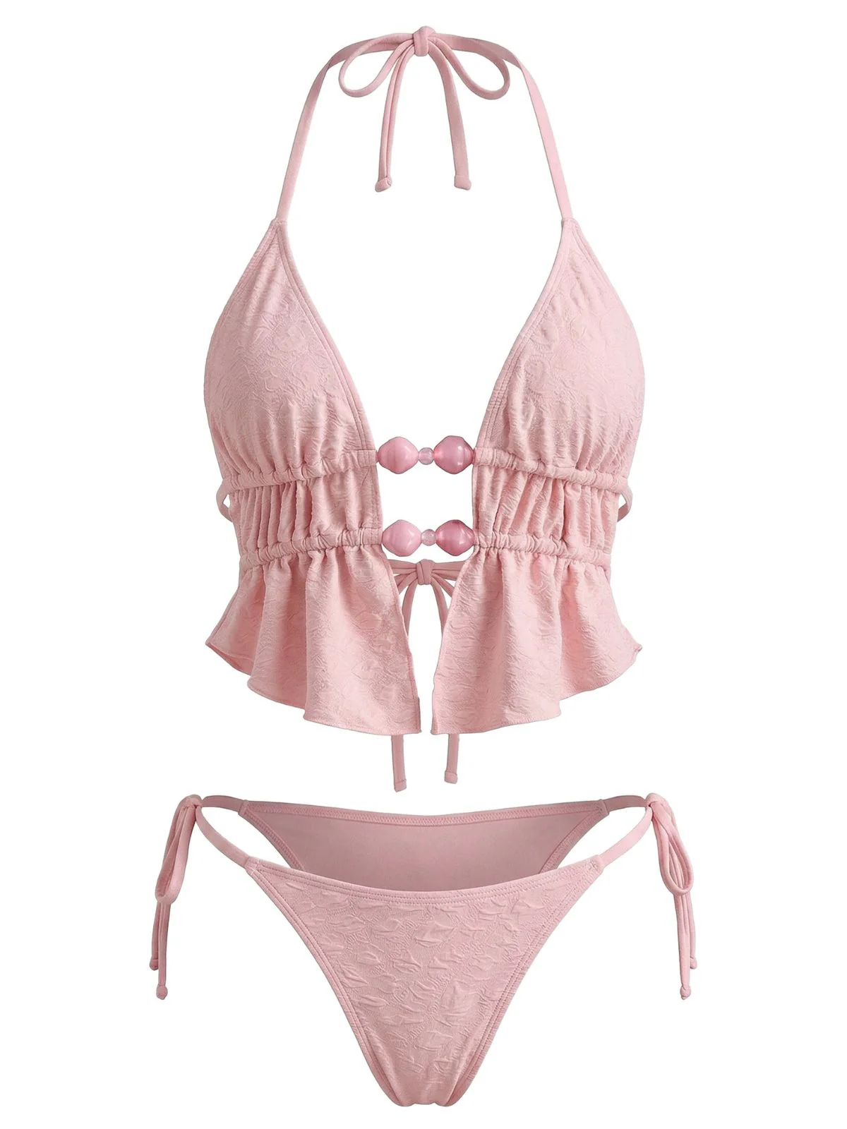 Maillot de bain dos nu perlé jacquard rose 1950s - Image 2