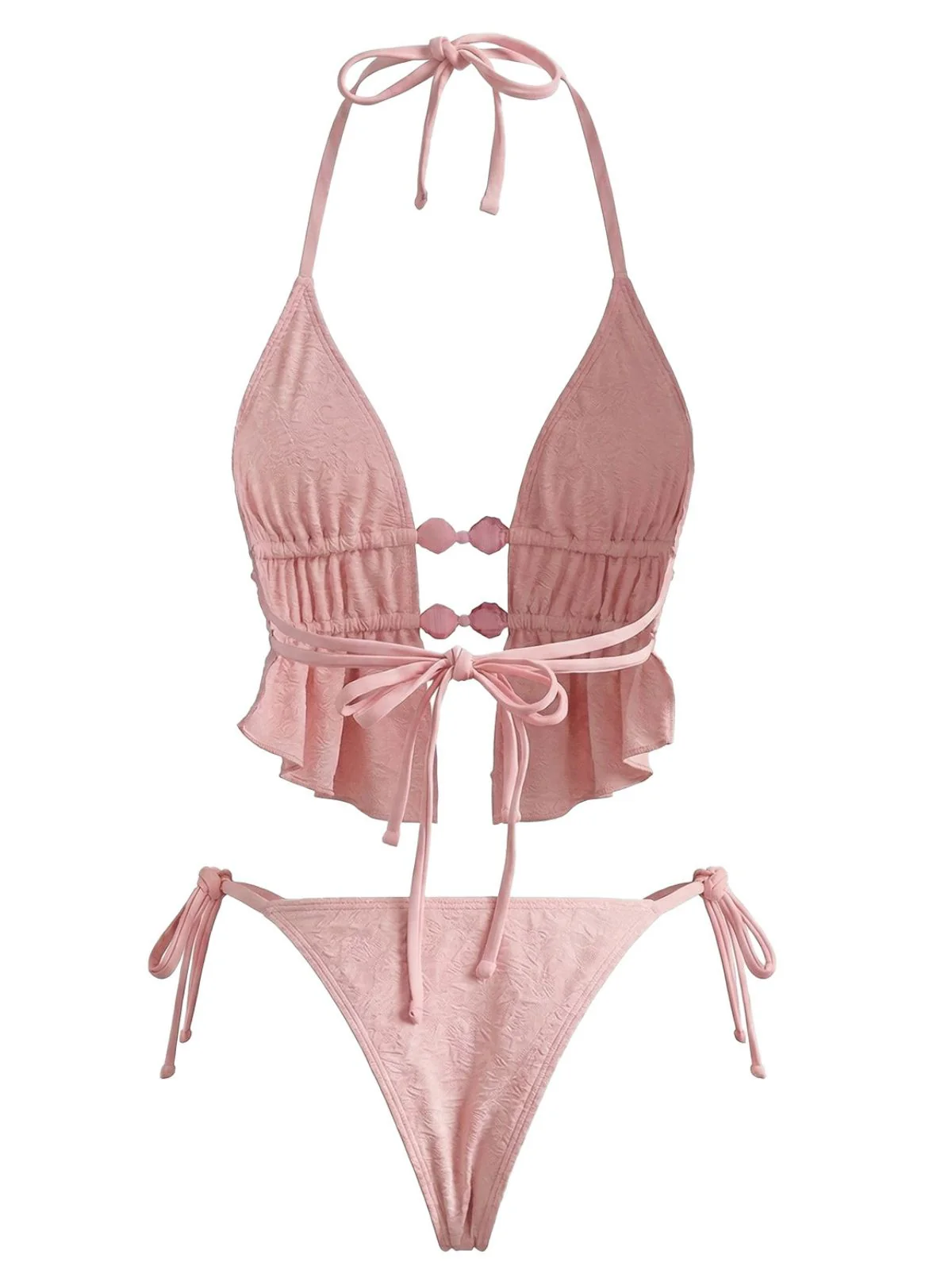 Maillot de bain dos nu perlé jacquard rose 1950s - Image 3