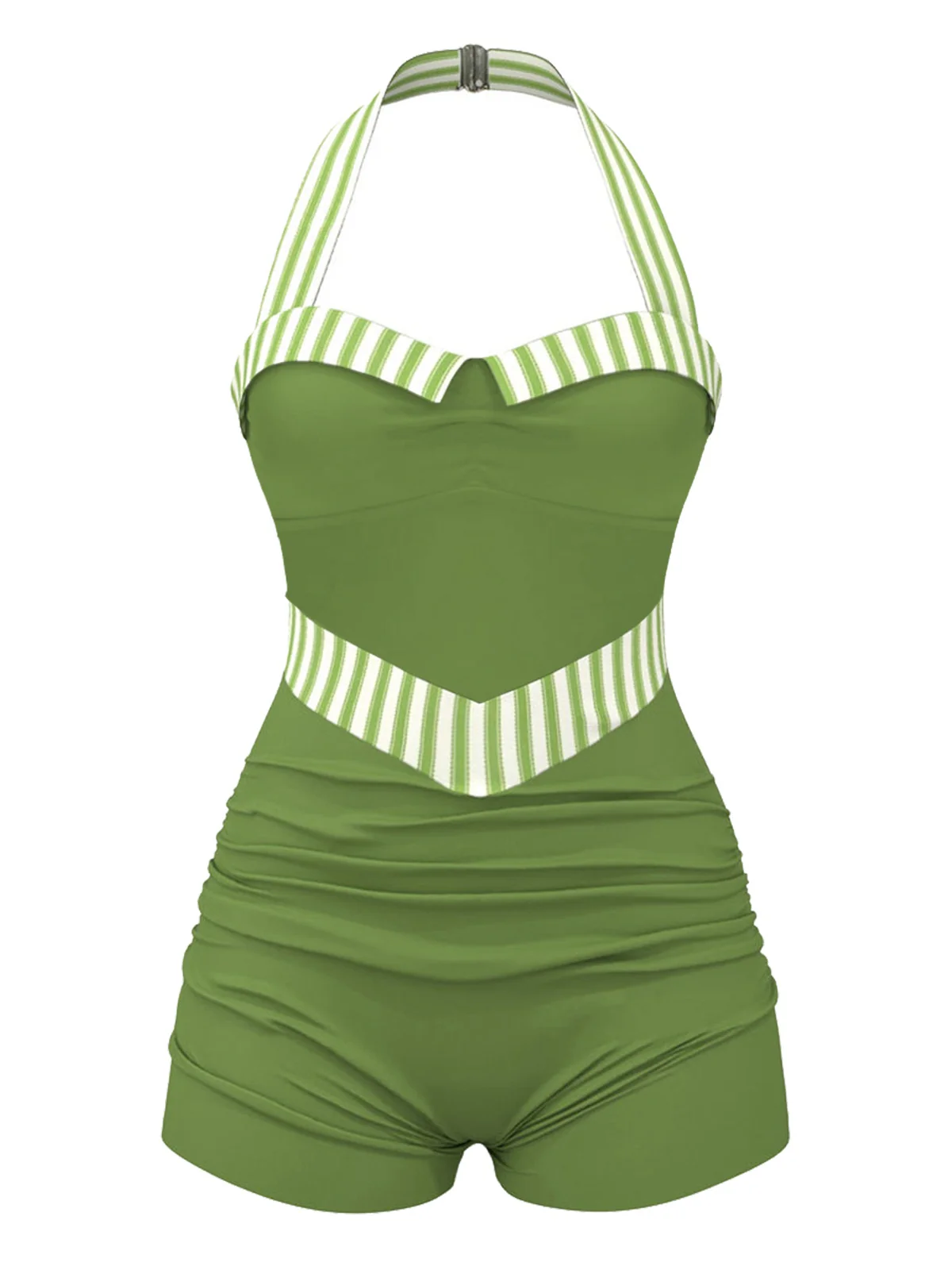 Maillot de bain dos nu à rayures patchwork vert années 40