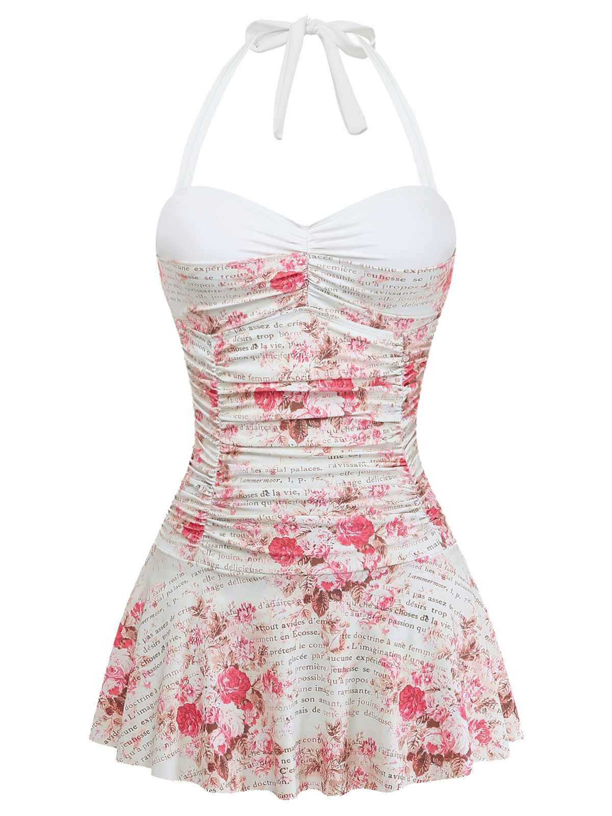 Maillot de bain dos nu roses froncé 1950s