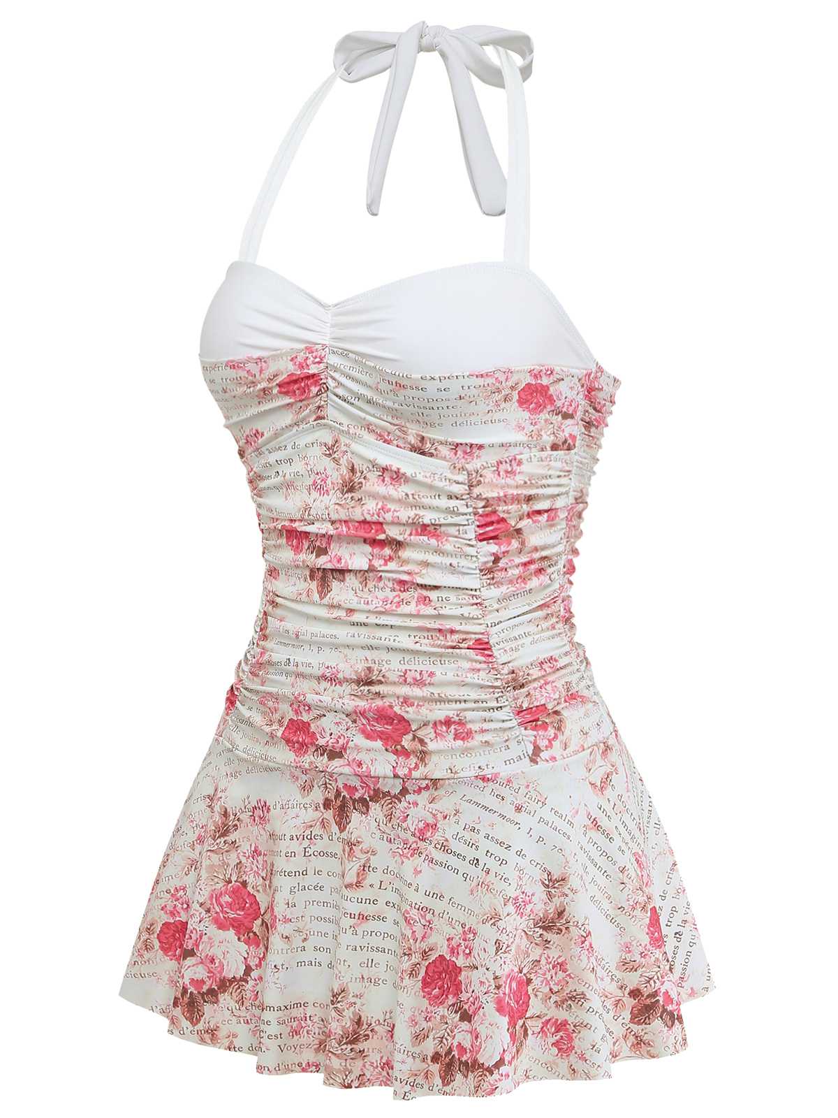 Maillot de bain dos nu roses froncé 1950s - Image 3