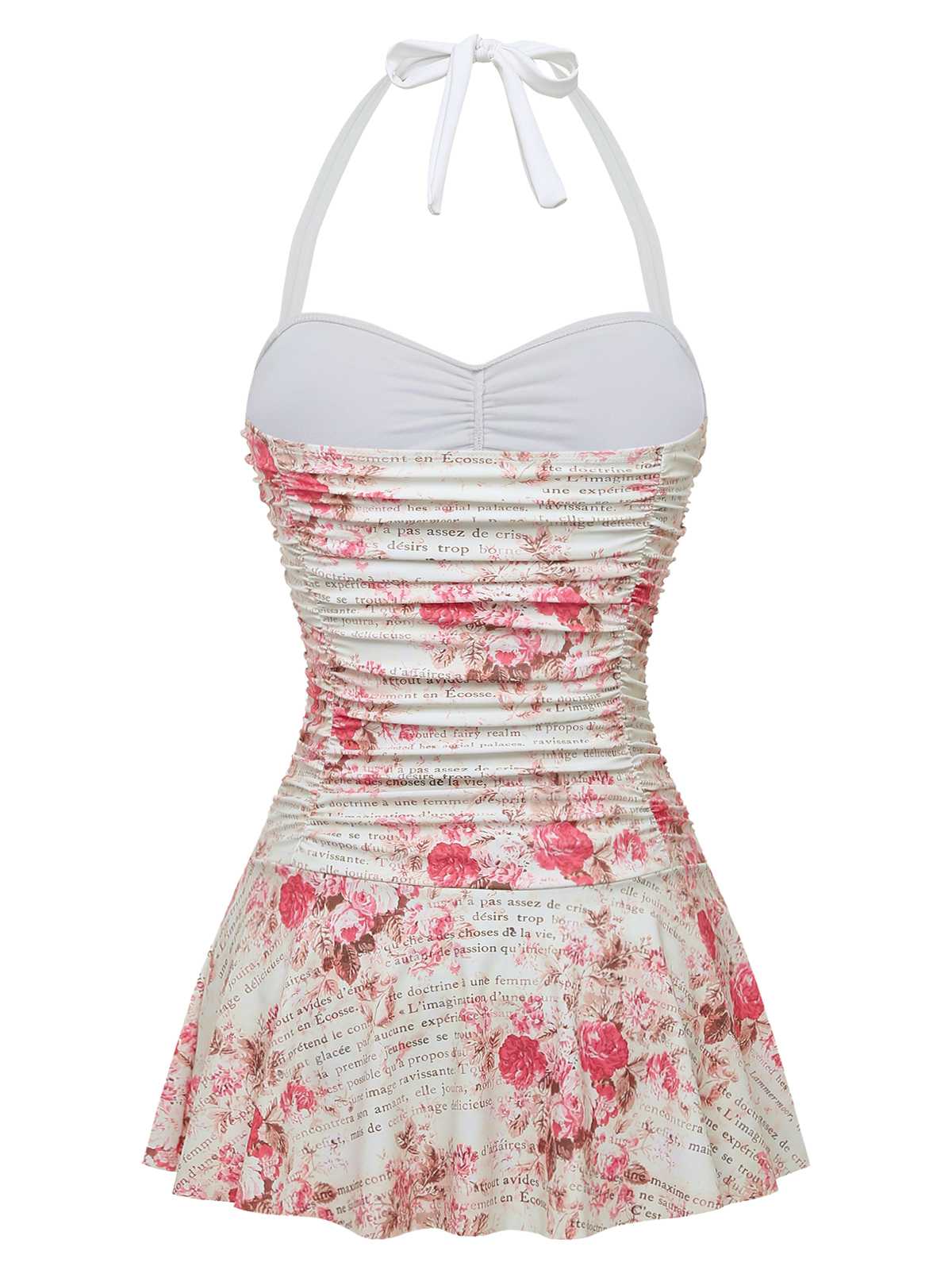 Maillot de bain dos nu roses froncé 1950s - Image 4