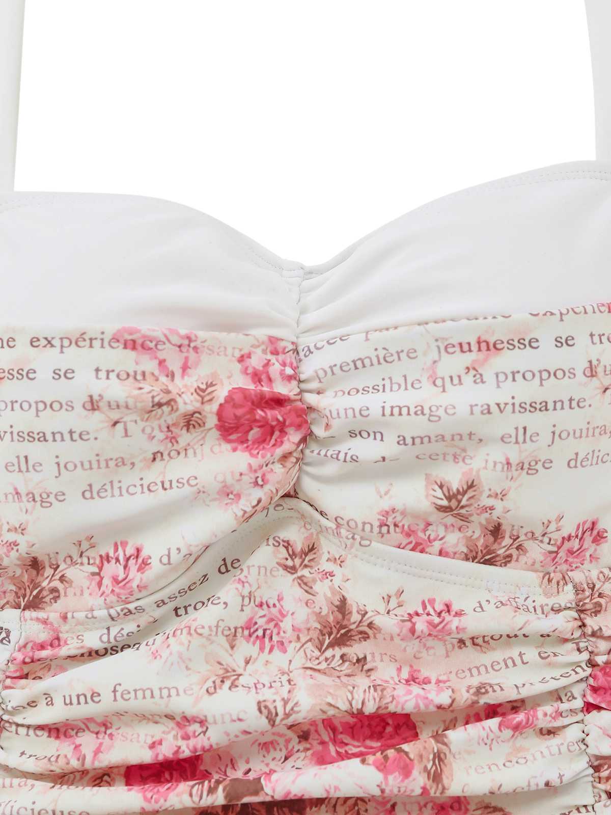Maillot de bain dos nu roses froncé 1950s - Image 6
