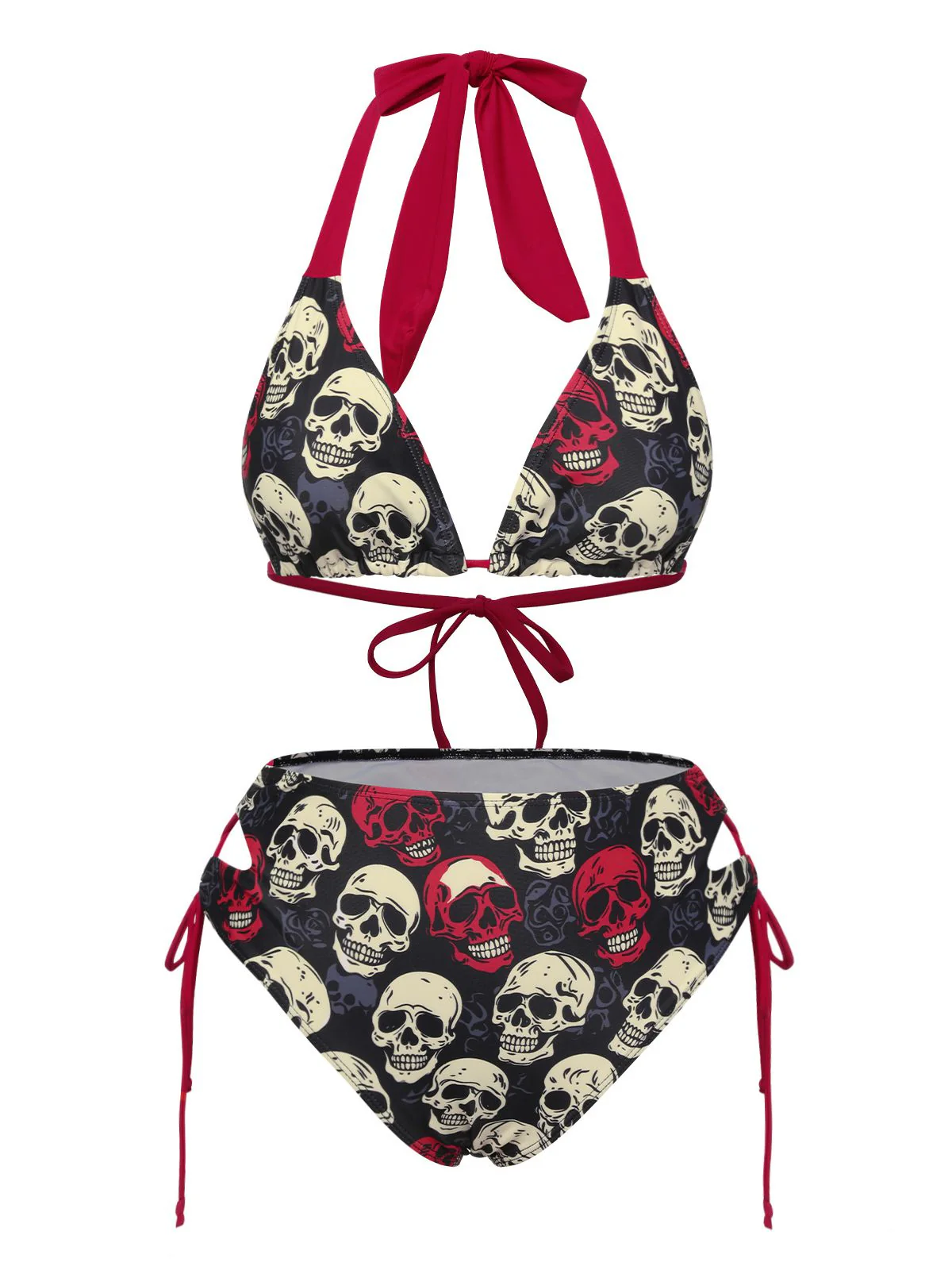 Maillot de bain dos nu tête de mort multicolore des années 1950 - Image 3
