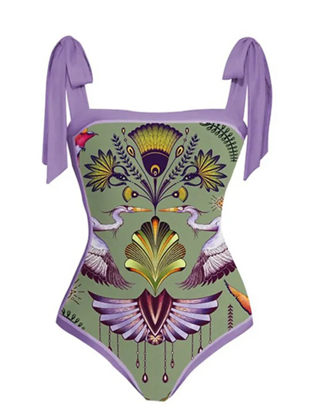 Maillot de bain et cache maillot à lacets motif d'animaux style tribal années 1950 - Image 2
