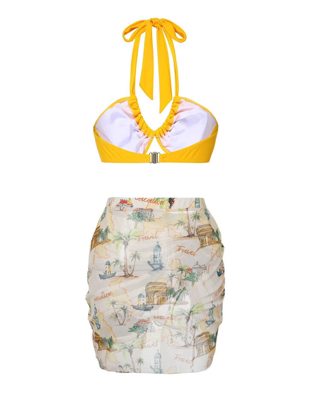 Maillot de bain et cache-maillot vocation rétro motif jaune des années 1970 - Image 3