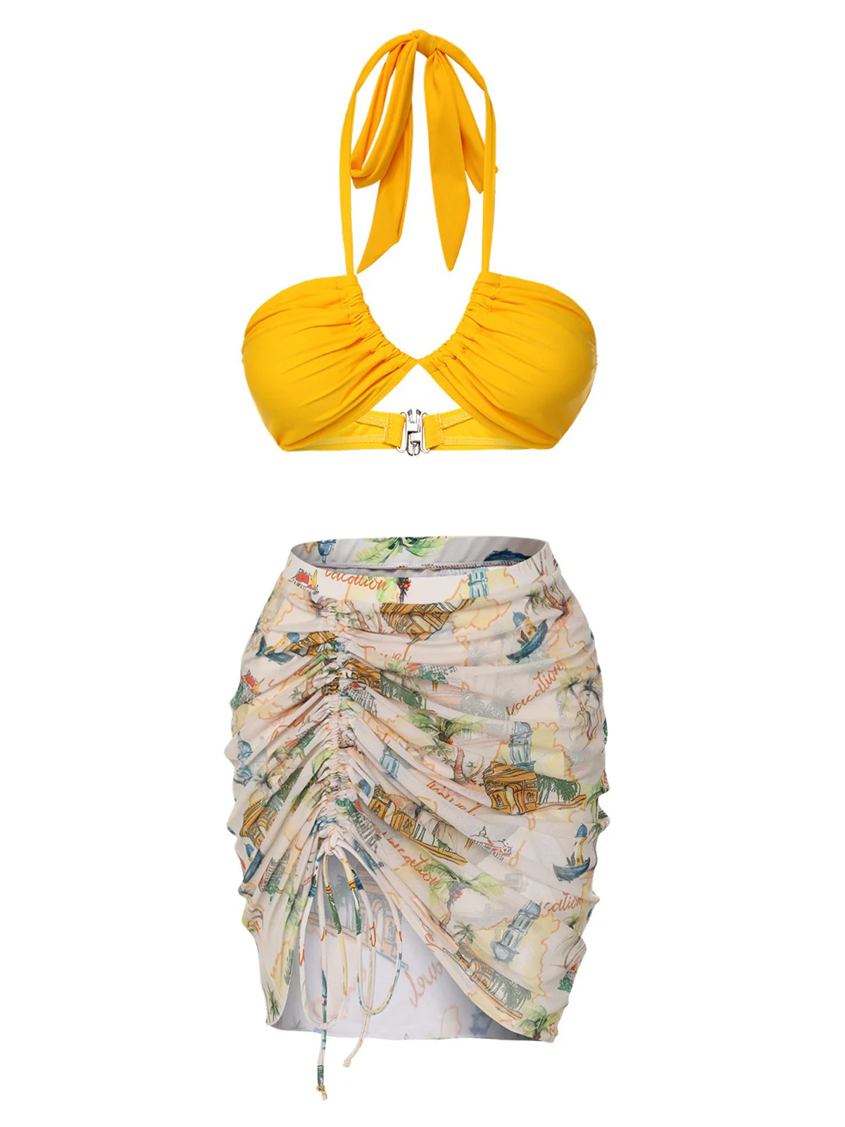 Maillot de bain et cache-maillot vocation rétro motif jaune des années 1970 - Image 4