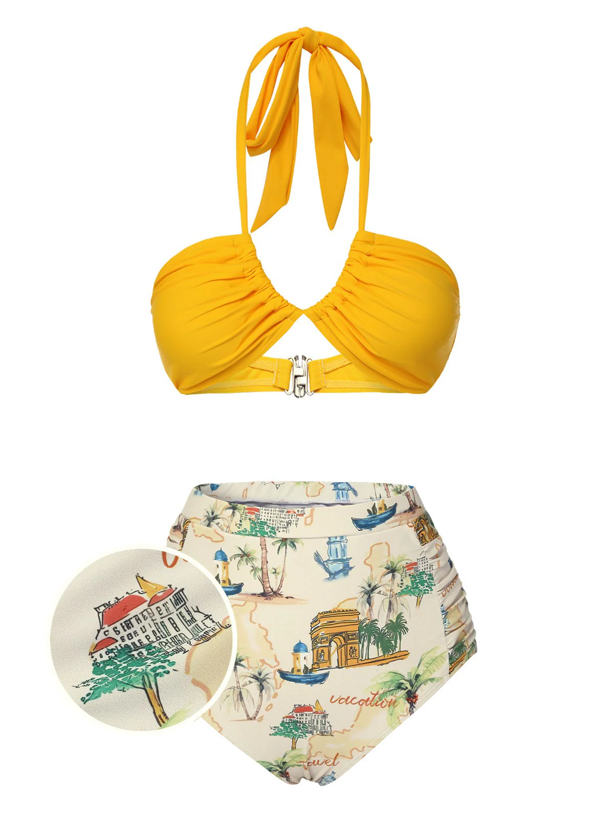 Maillot de bain et cache-maillot vocation rétro motif jaune des années 1970 - Image 5