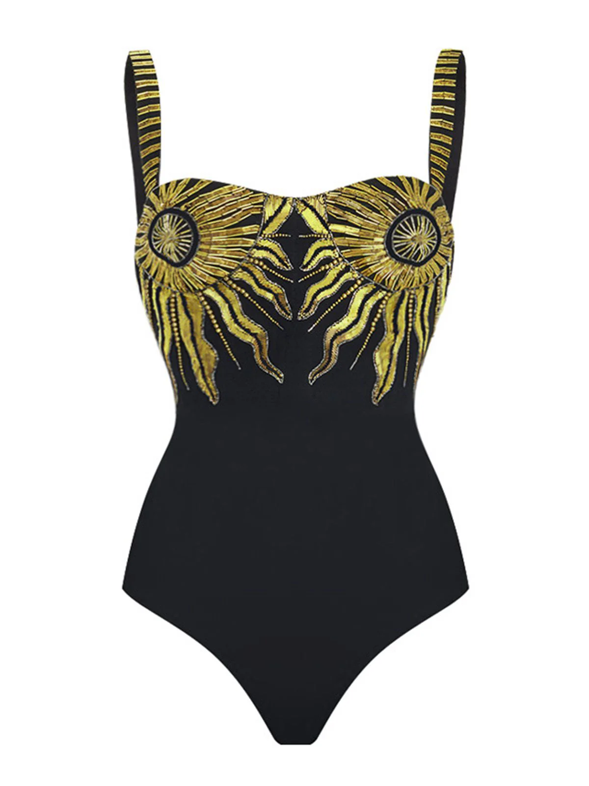 Maillot de bain et paréo dos nu à paillettes noires motif tournesol années 1950 - Image 3