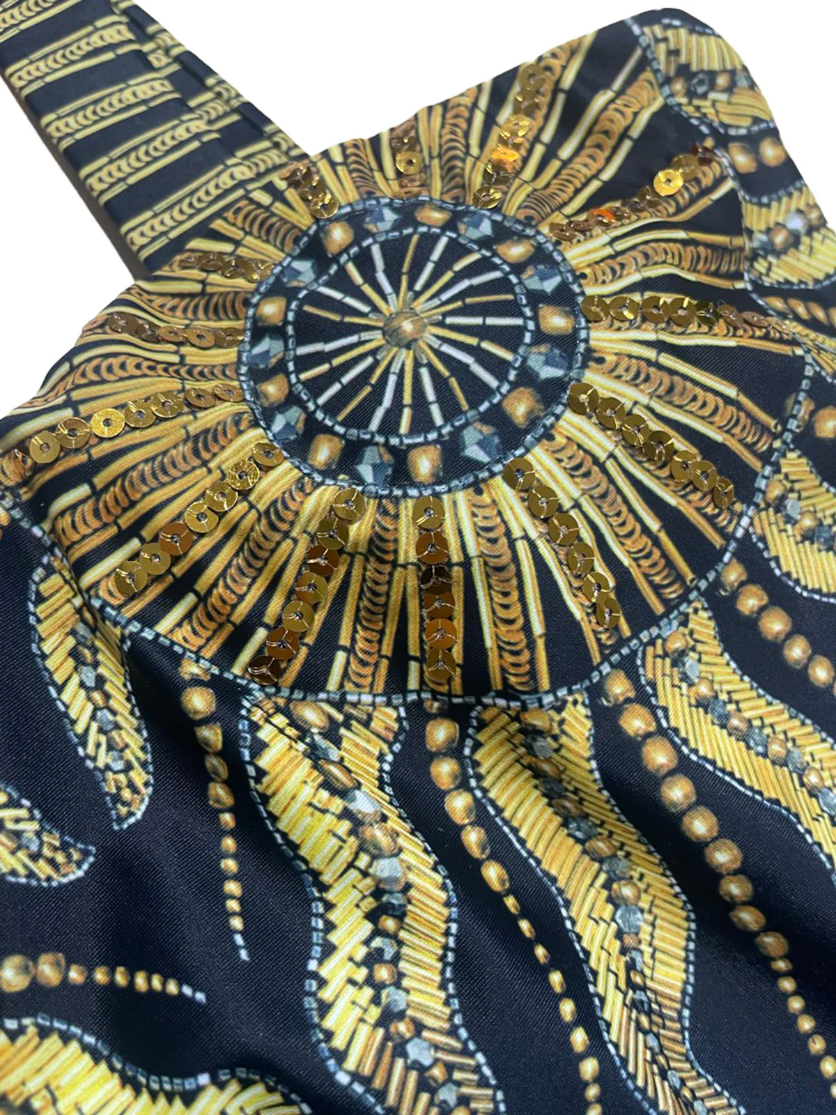 Maillot de bain et paréo dos nu à paillettes noires motif tournesol années 1950 - Image 6