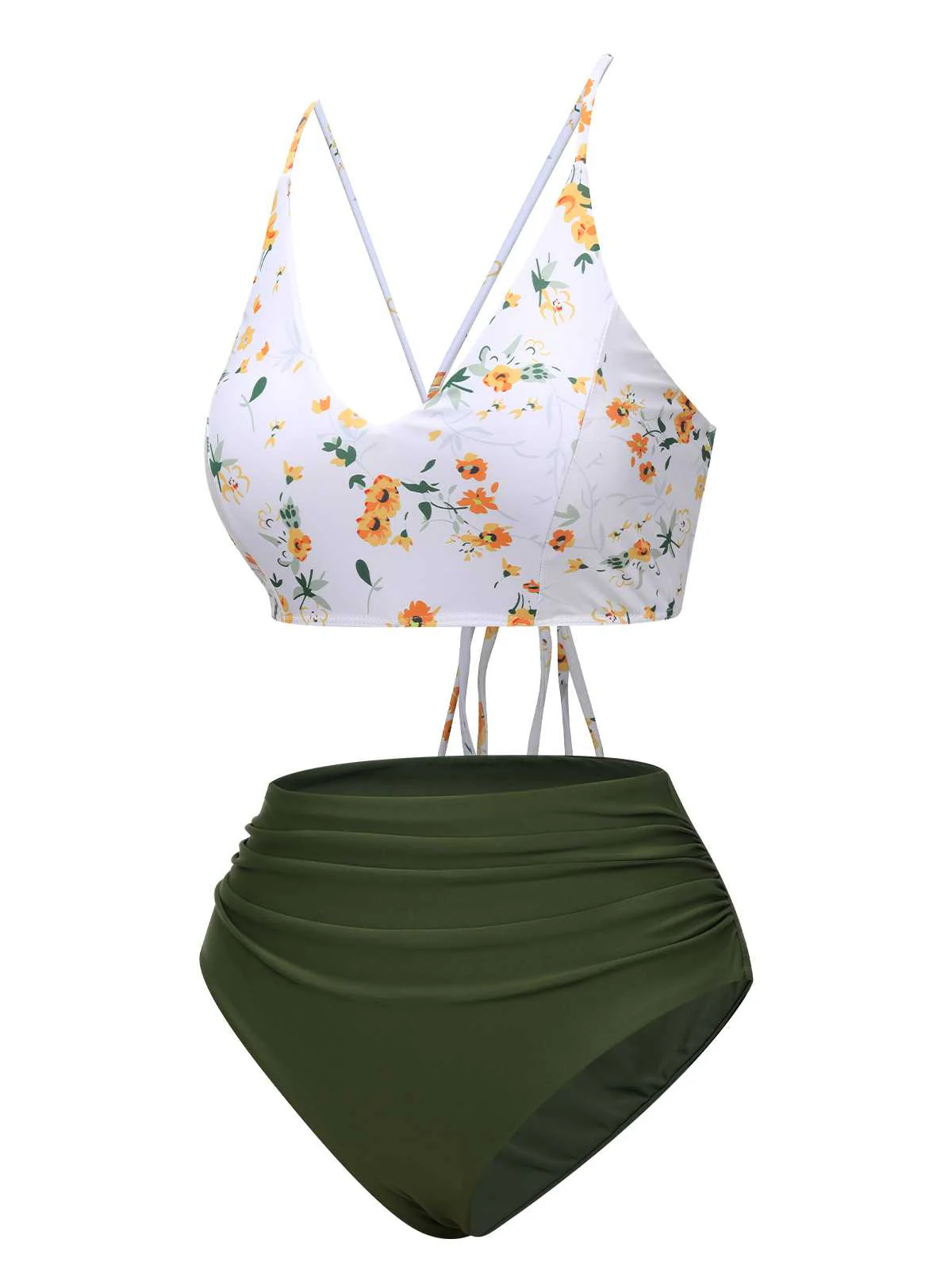 Maillot de bain floral vert à bretelles spaghetti des années 1950 - Image 2