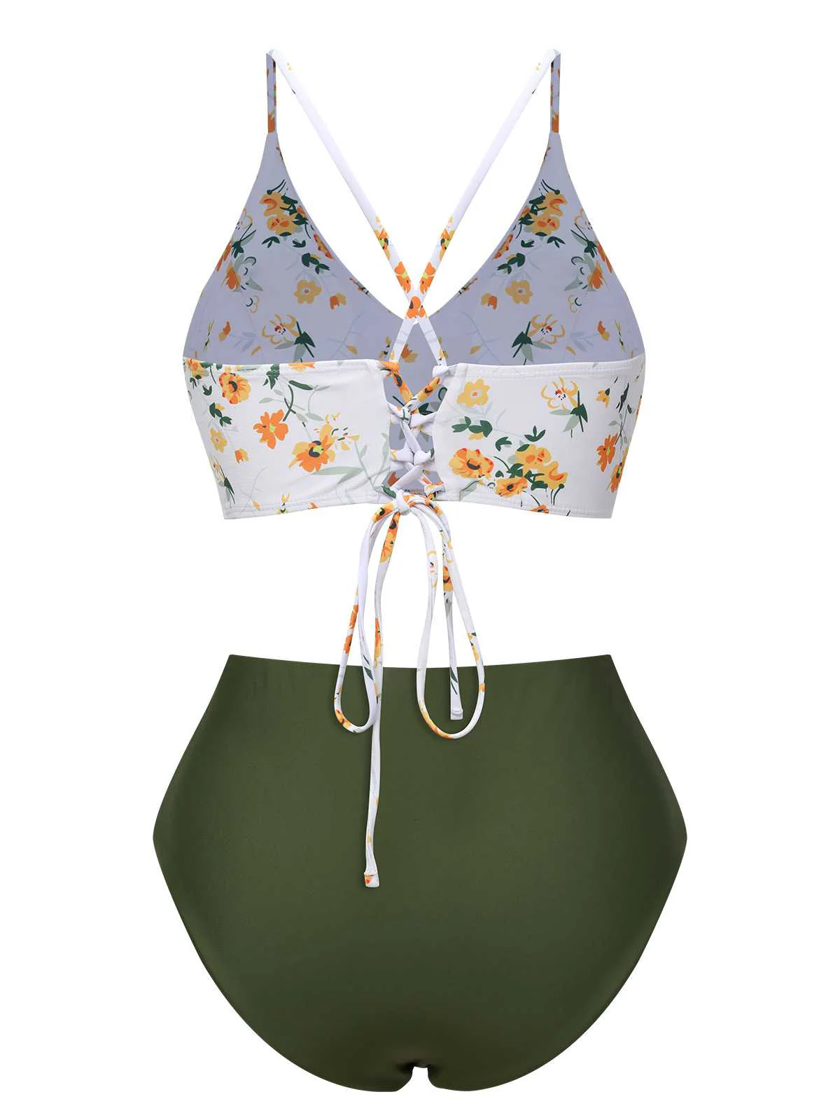Maillot de bain floral vert à bretelles spaghetti des années 1950 - Image 3