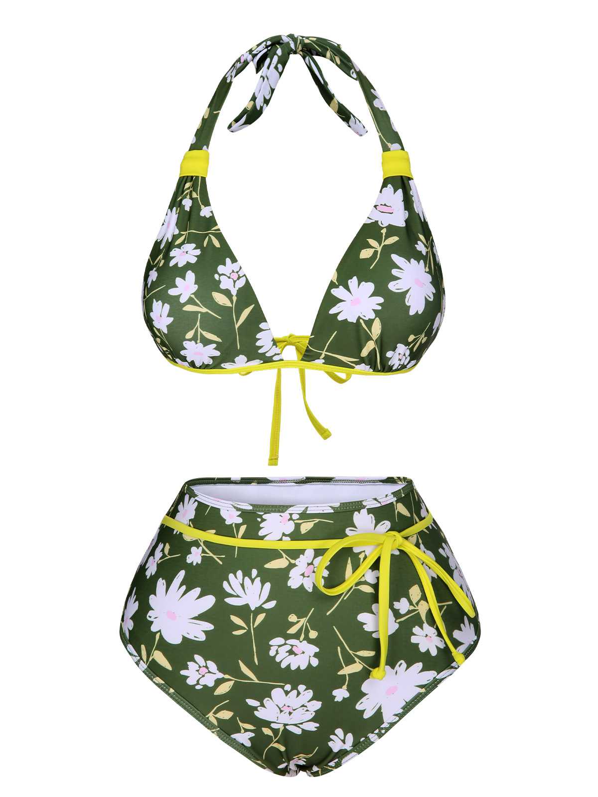 Maillot de bain floral vert foncé des années 1940 avec nœud dos nu - Image 2